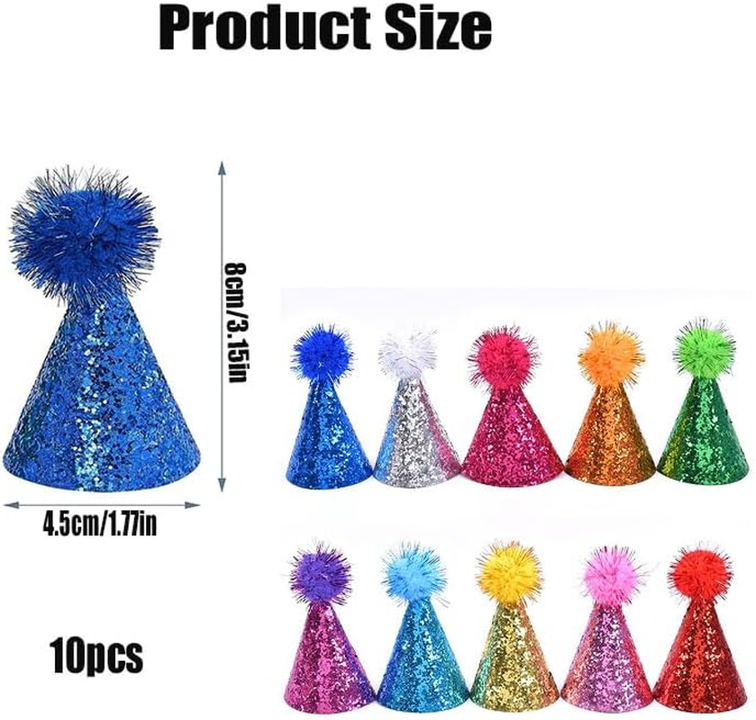 10 Pcs Pet Birthday Hat - Adjustable Mini Party Hats for Dogs, Cats, Rabbits & Small Animals, Multi-Color Cute Birthday Hats for Kittens & Stuffed Animals Friends Celebration image number 2