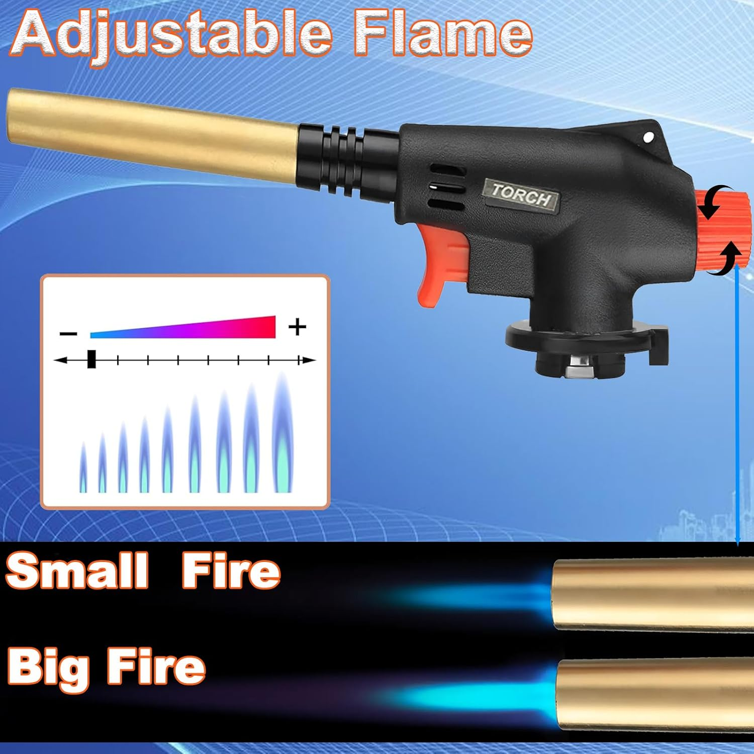 Butane Torch Kitchen Blow Lighter, Culinary Torches Head Professional Gas Burner, Adjustable Flame 360&deg; Reverse Use Kitchen Blow Lighter for Creme Brulee Cooking Baking, BBQ (Butane Gas Not Included)