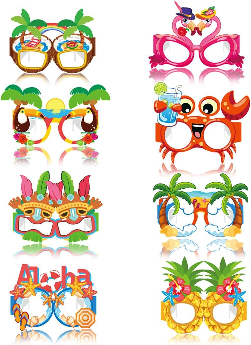 Palumma 16 Pcs Paper Summer Luau Glasses, Beach Birthday Party Flamingo Glasses, Flamingo Birthday Decorations Luau Party Decorations image number 4