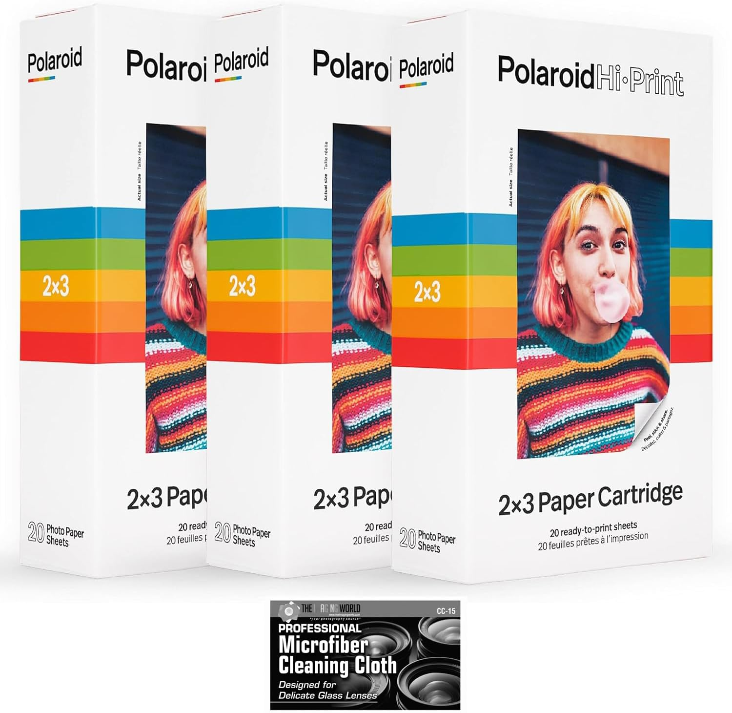 Polaroid Hi-Print Paper - Triple Pack of 2X3 Paper Cartridge (60 Sheets) - with Microfiber Cleaning Cloth