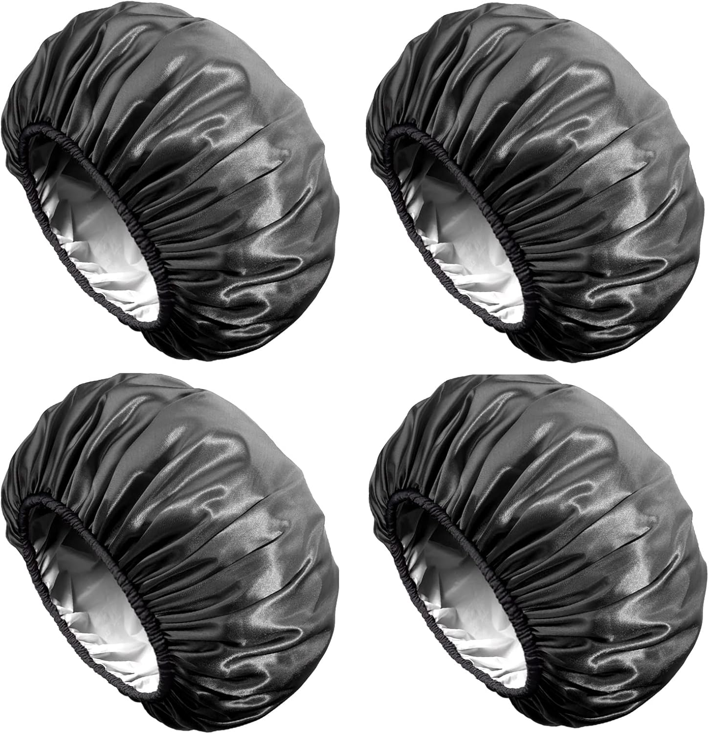 Aquior Shower Cap, Extra Large Shower Cap for Men, Satin EVA Double Layer Waterproof Reusable Hair Cap for Women Long Hair(All Black 4 Pack) image number 5