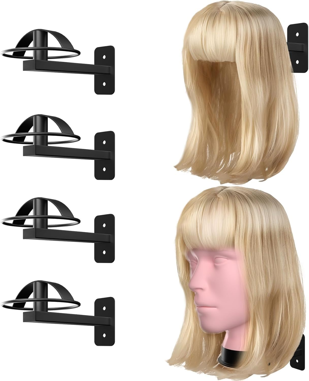 Lhysn Wig Stand Wall Mount, Hanging Wig Holder Head Wig Rack for Multiple Wigs Storage for Mannequin Head (4 Pcs) image number 5