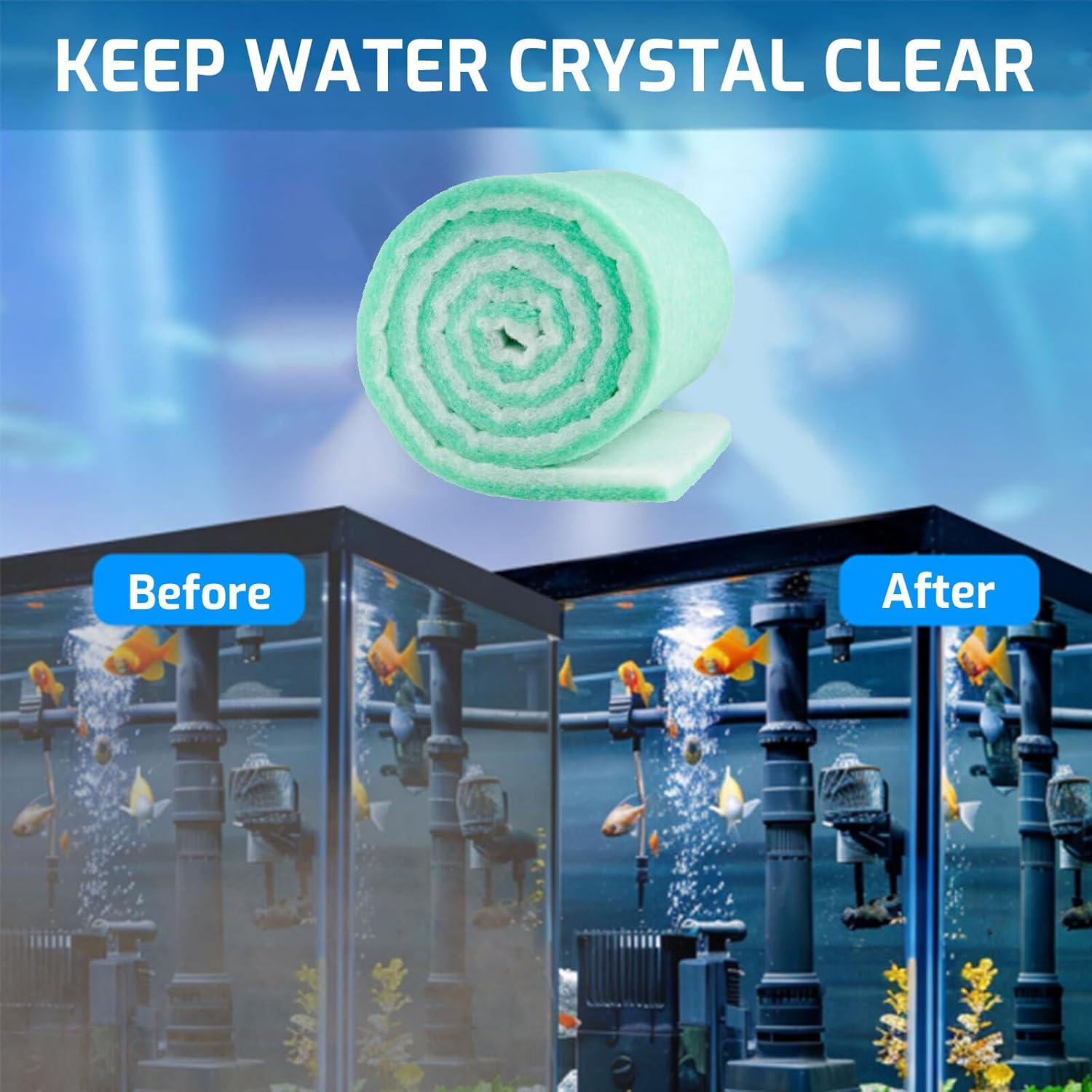 Dual Density Aquarium Filter Sponge Pad &ndash; High Porosity Biological Filter Media for Fish Tank, Canister & Pond Filters &ndash; Reusable & Durable Filter Floss​ image number 1