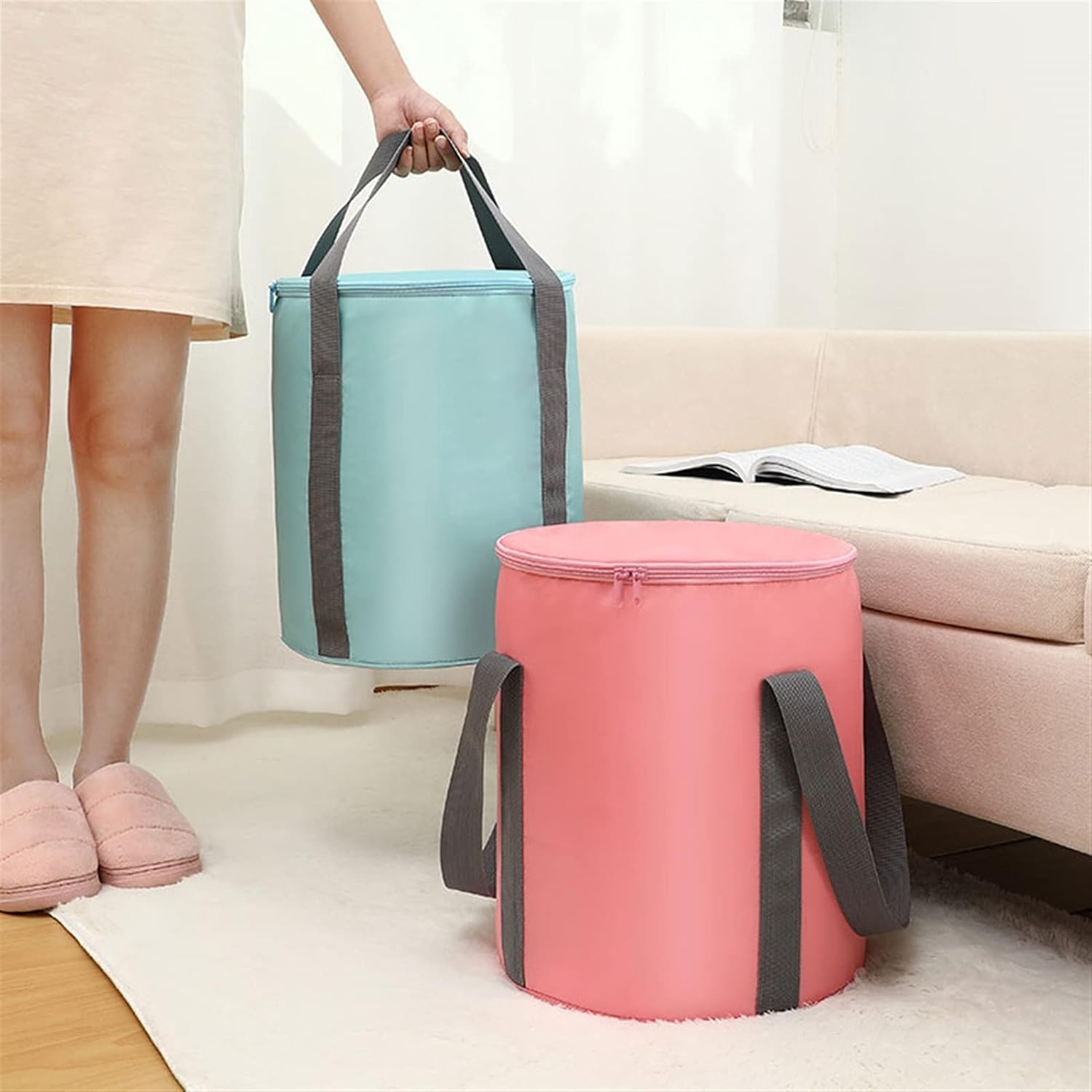 LKYJD Foot Bath Basin Portable Travel Collapsible Foot Basin Folding Foot Bath Tub Storage Bucket Soaking Feet Bucket for Camping Washing (Color : Pink A, Size : 31X36Cm)