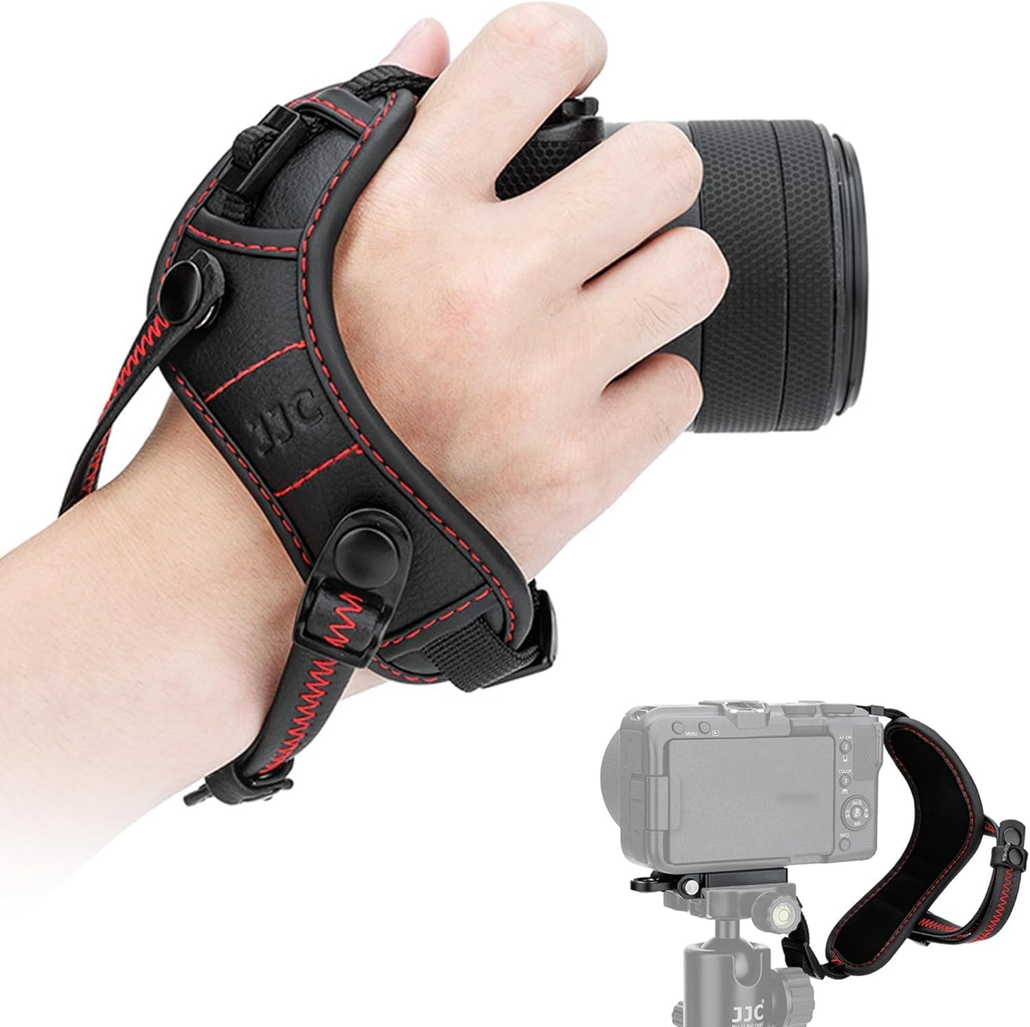 Camera Hand Wrist Grip Strap with Arca Quick Release Plate for Canon EOS R50 R50 V R100 R7 R10 M50 Mark II for Fuji GFX 100 II Coolpix P1100 Lumix S5IIX S9 & More Camera with Small Strap Lugs - Black