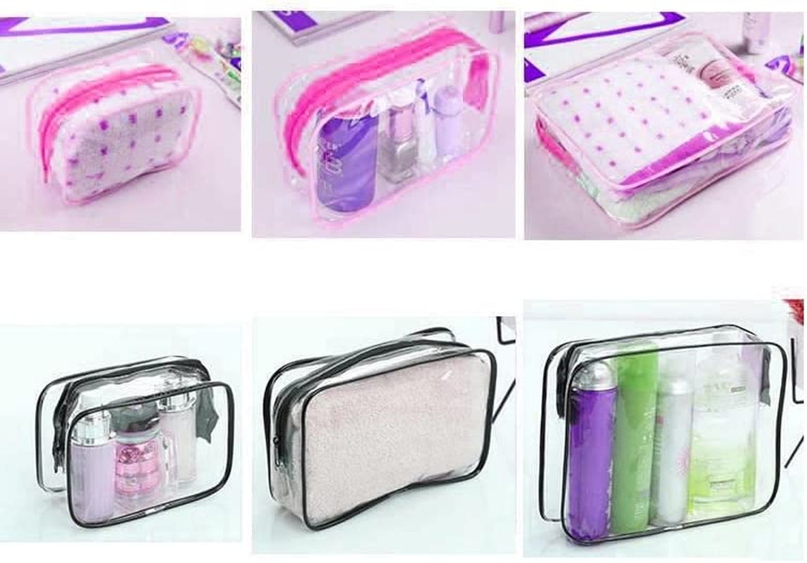 LORJE 3Pcs Portable Toiletry Bag,Travel Makeup Cosmetic Bag, Transparent Waterproof Travel Cosmetic Bag Kit,Makeup Bags for Vacation,Swimming,Bathroom (Black) image number 4