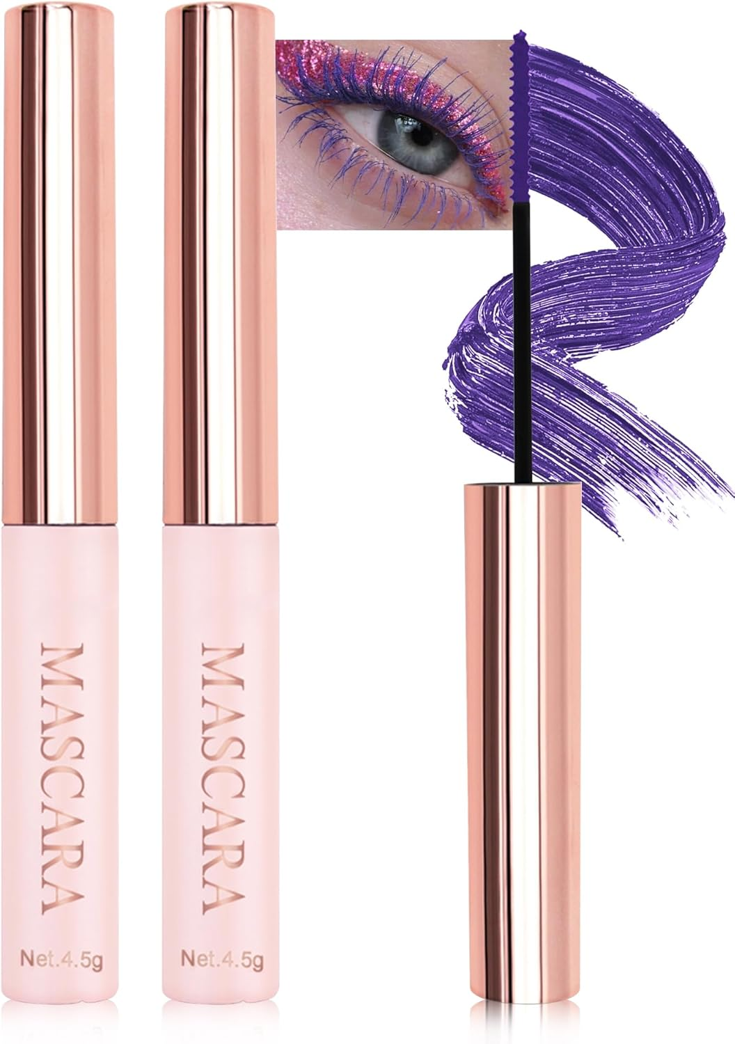 Ultra-Fine Mascara for Short Eyelashes, 2 Pieces, Waterproof Mascara, Purple Long Eyelashes, Durable, Non-Clumping, Highly Pigmented Colourful Mascara Lengthening and Voluminous, Makeup for Cosplay