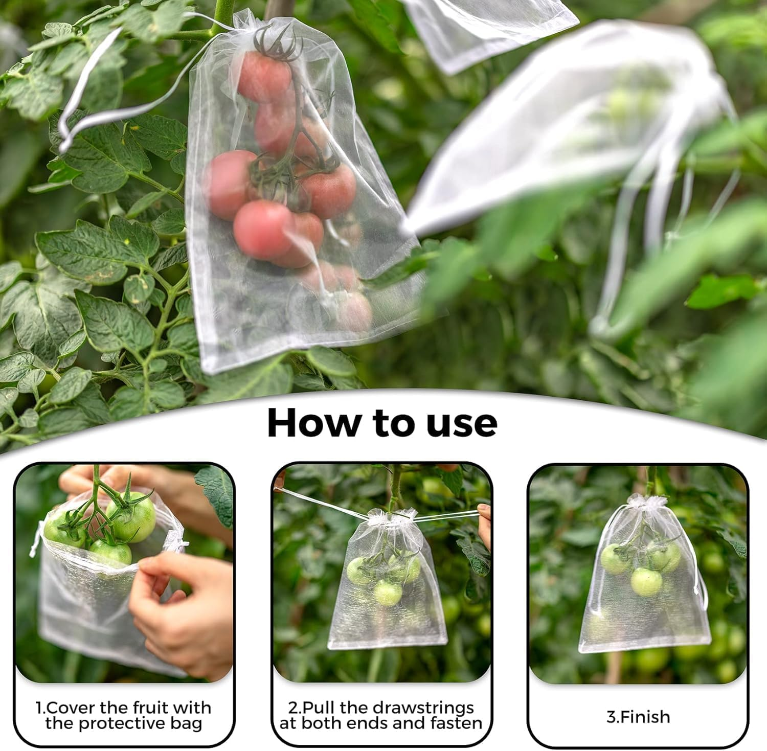 50Pcs Fruit Protect Bags, Reusable Mesh Garden Netting Protection Bag for Plants Vegetables for Plant/Fruit/Flower (White, 6 * 8Inch)