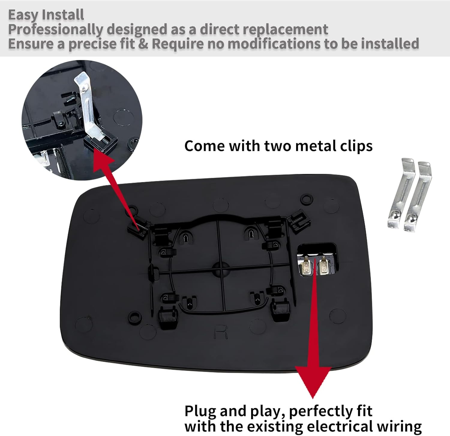 LOIYLLEN Right Side View Mirror Glass - Right Lower Mirror - Towing Mirrors with Heated & Rear Holder, Mirror Glass Replacement for 2009-2018 Dodge Ram 1500 2500 image number 6