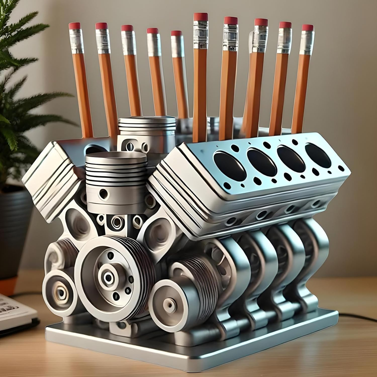 Pen Holder with V8 Engine, Engine Block Pencil Organizer, 3.94X3.94X3.15 Inches, Unique Desktop Storage for Stationery, Workplace Supplies, and Living Room or Bedroom Decor image number 2