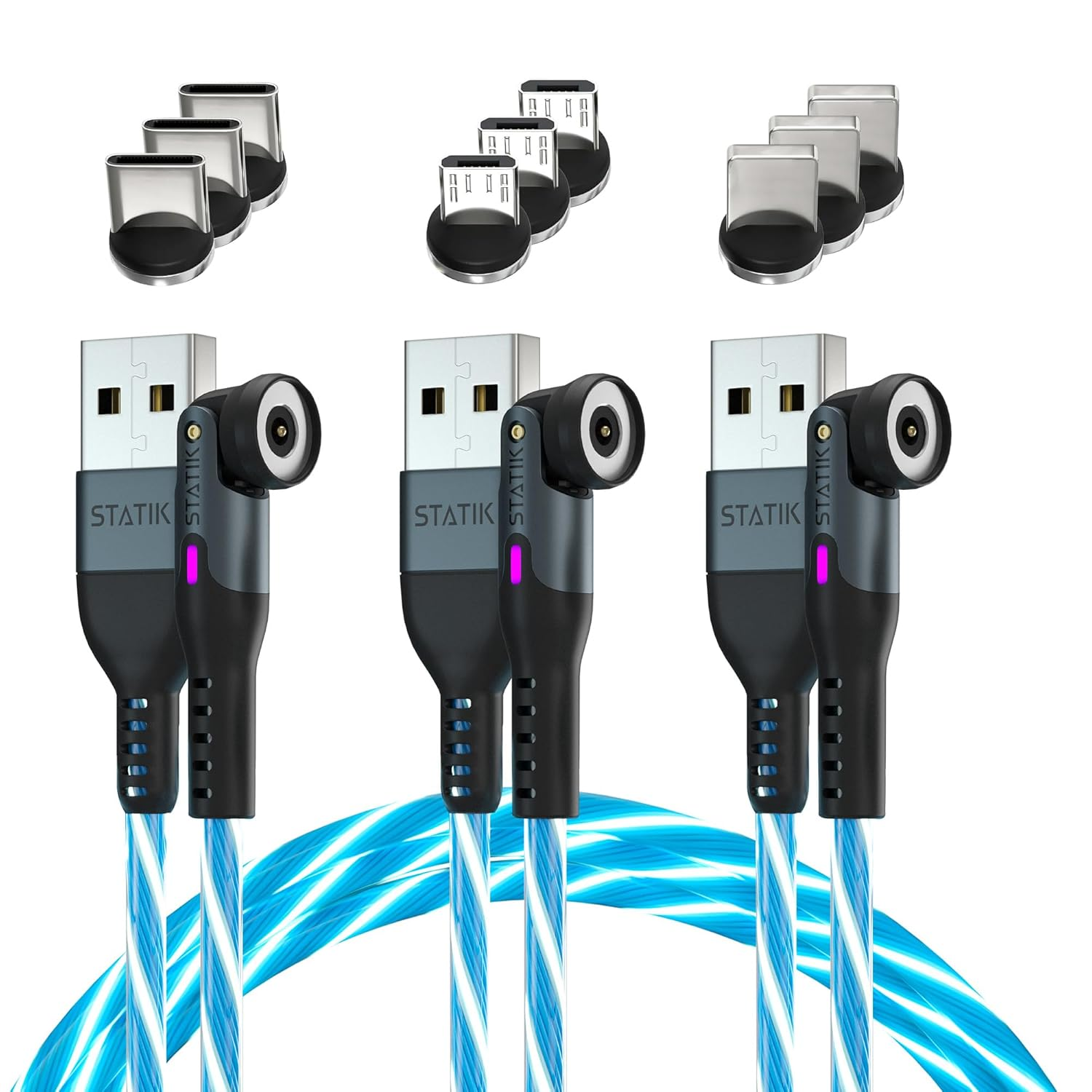 STATIK 360 Magnetic Phone Charger | Magnetic USB C Charging Cable | 3-In-1 Magnetic Charger Cable for All Devices | Iproduct, Micro-Usb, USB-A & USB C Magnetic Charging Cable | Black, 6FT/2M