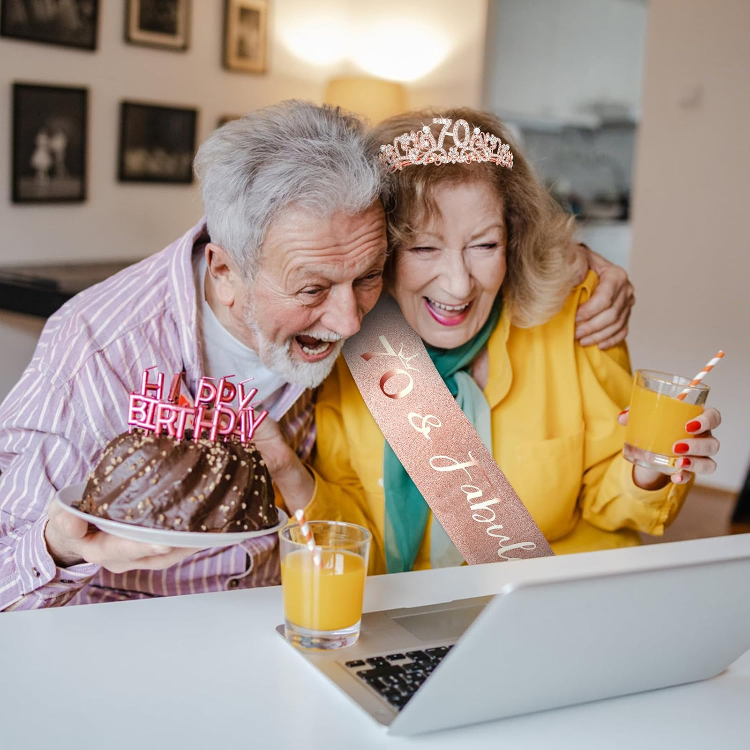 Rose Gold Birthday Tiara and Sash Set - Elegant Floral Rhinestone & Alloy 70Th Crown Headband with Comb & Soft Glitter Fabric Sash, Women'S Party Hair Accessories for 70Th Birthday image number 5
