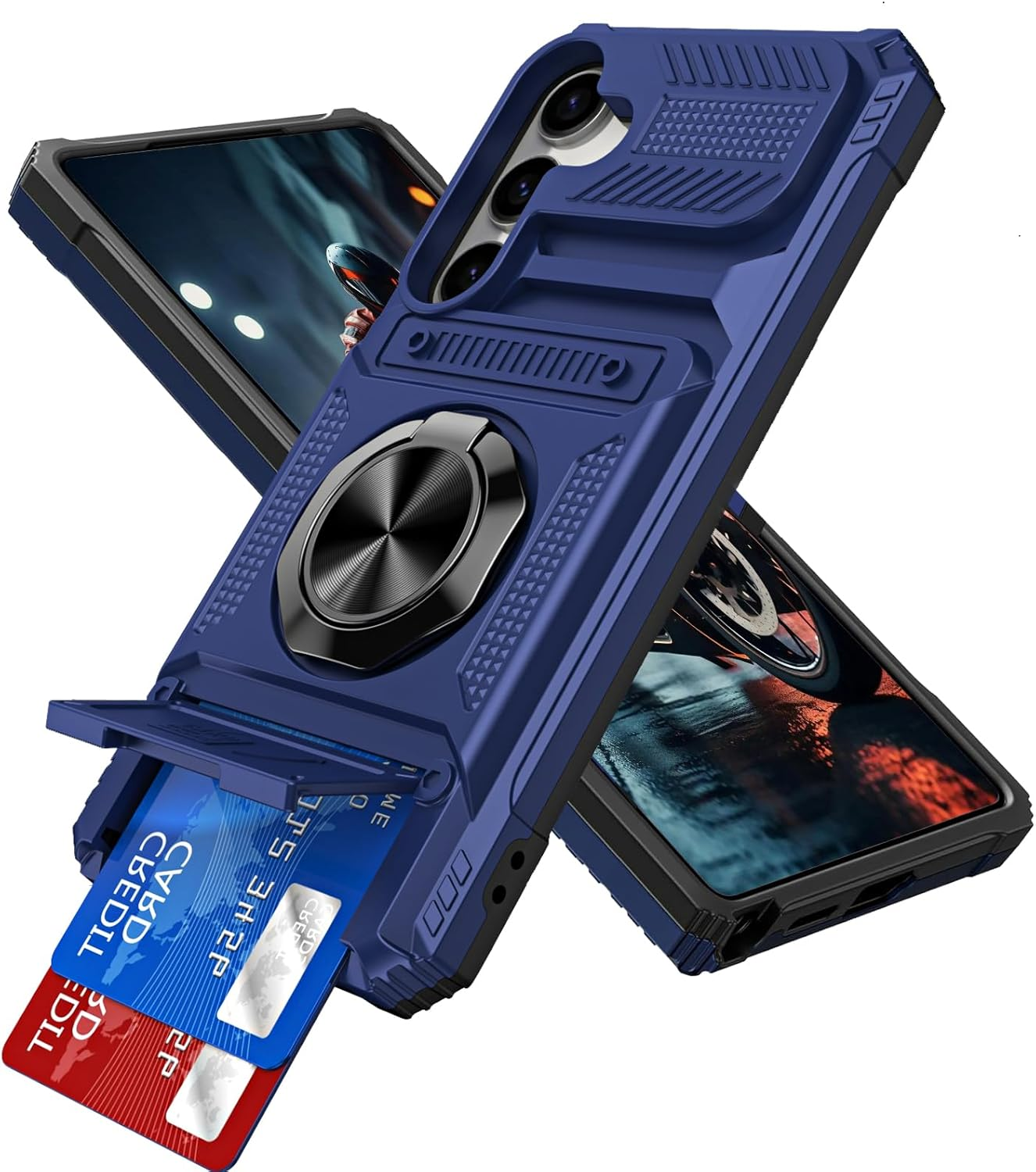 QIWEIQING Case for Samsung Galaxy S25 FE, Military-Grade Shockproof Built-In Kickstand Phone Case Slide Camera Removable Card Holder Anti-Scratch Rugged Bumper Cover for Samsung S25 FE. Black LM