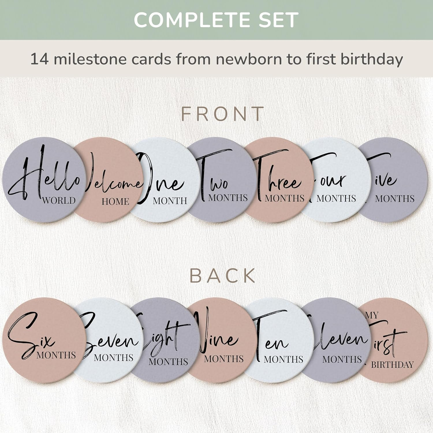 Baby Milestone Cards &ndash; 7 Double-Sided Milestone Baby Cards Signs for Monthly Photos &ndash; Gender Neutral Newborn Baby Gifts &ndash; Tear-Resistant Keepsake Baby Milestone Discs (0&ndash;12 Months) image number 6