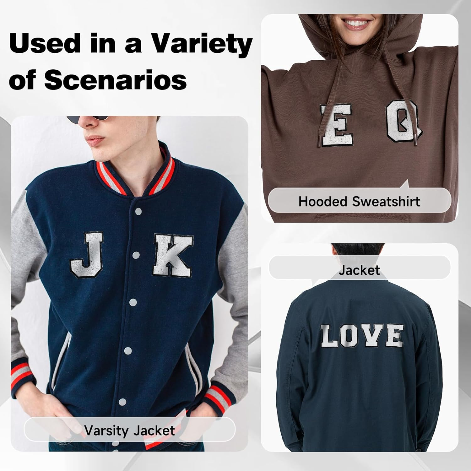 VGROSIA Iron on Letters, 4.5Inch Large Chenille Iron on Patch Alphabet Patches for Varsity/Jacket/Hoodie/Hats (White,A) image number 5