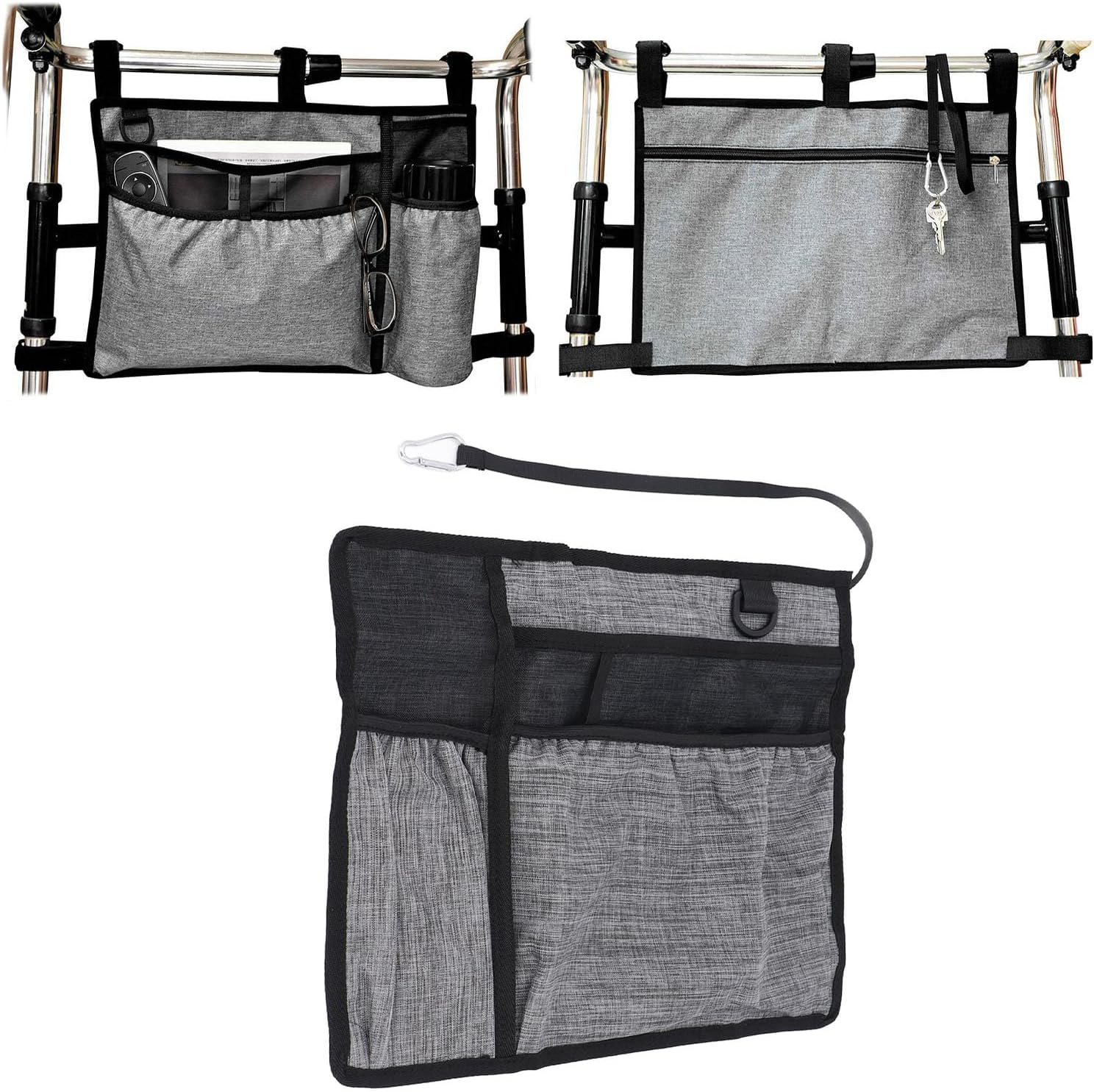 Walker Basket & Bag with Cup Holder, Foldable Walker Storage Bag, Multi-Pocket Walker Carry Pouch, Waterproof Oxford Fabric, Universal Lightweight Design with Large Capacity image number 5