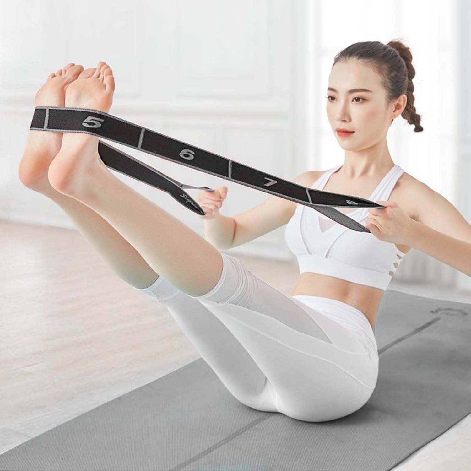 Yoga Stretching Strap, Stretching Band with 8 Loops, Yoga Stretch Strap, Fitness Stretch Band, Highly Elastic Gymnastics Band for Pilates, Dance, Gymnastics, Effective Stretching (Grey) image number 6