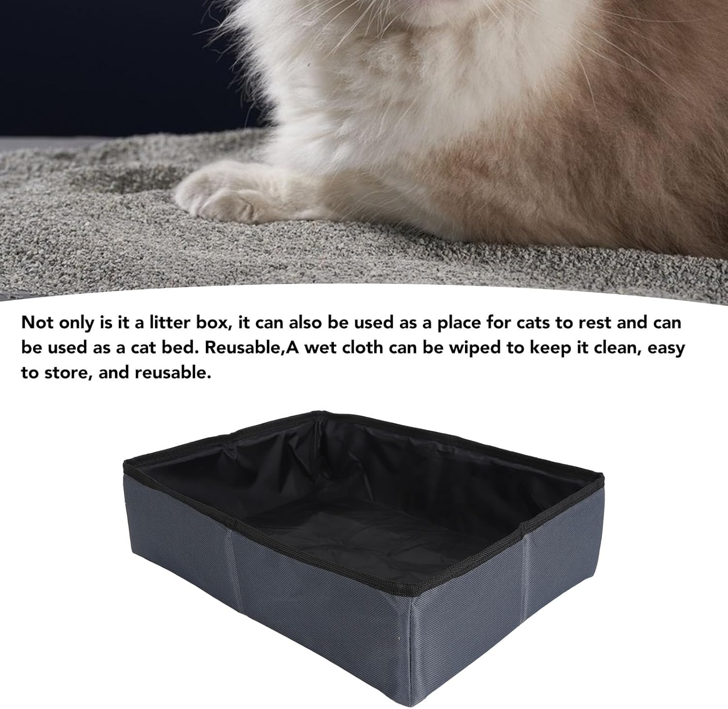 Portable Cat Travel Litter Box, Foldable Travel Litter Box for Cats, Easy to Clean Reusable Cat Toilet Box Portable Cat Litter Tray for Camping Road Trips (S) image number 5