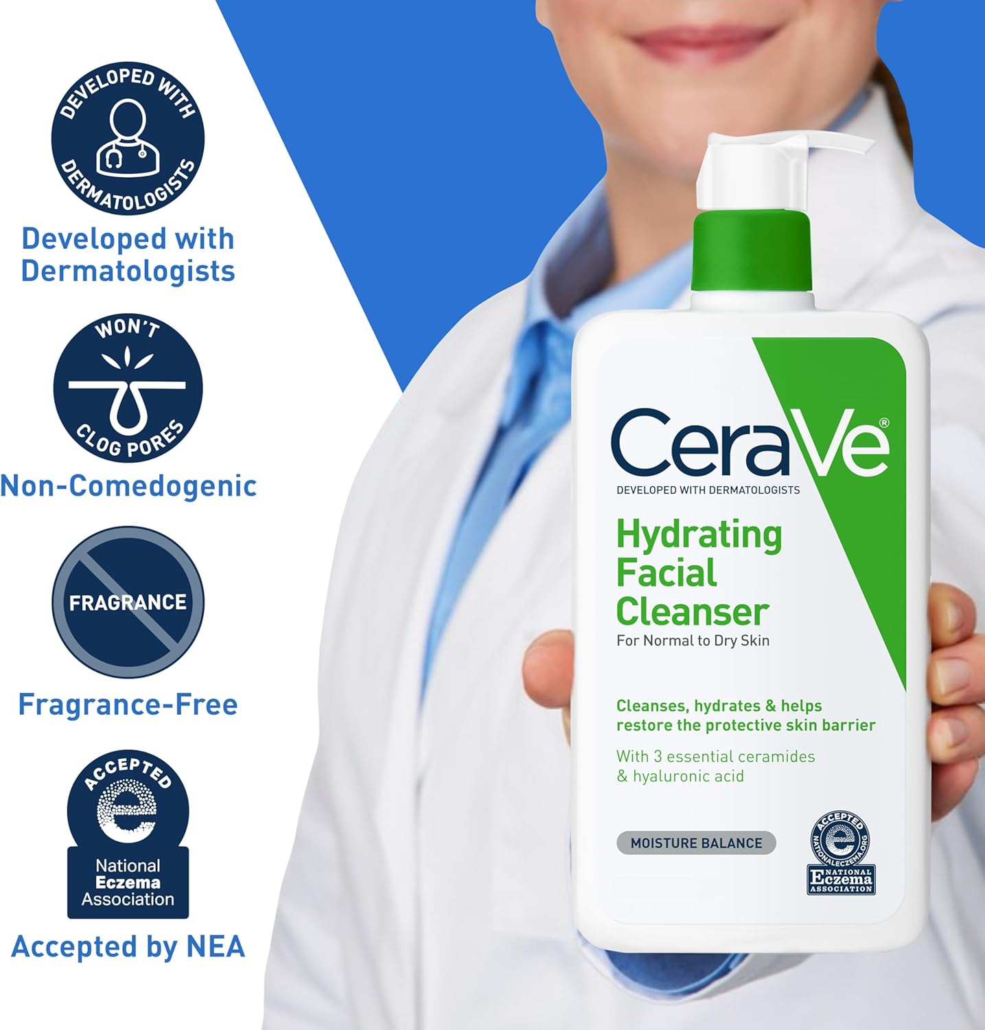 Cerave Hydrating Facial Cleanser | Moisturizing Face Wash for Dry Skin | Hyaluronic Acid + Ceramides + Glycerin | Hydrating Cleanser for Normal to Dry Skin | National Eczema Association Certified image number 6
