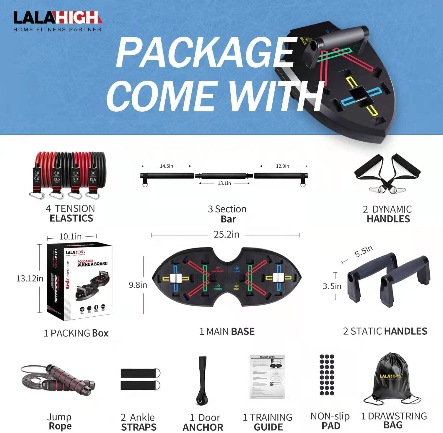 LALAHIGH Portable Home Gym System for Men and Women: Push up Board, Different Fitness Accessories with Resistance Bands Dynamic Handles and Nonslip Pads-Professional Strength Training Exercise