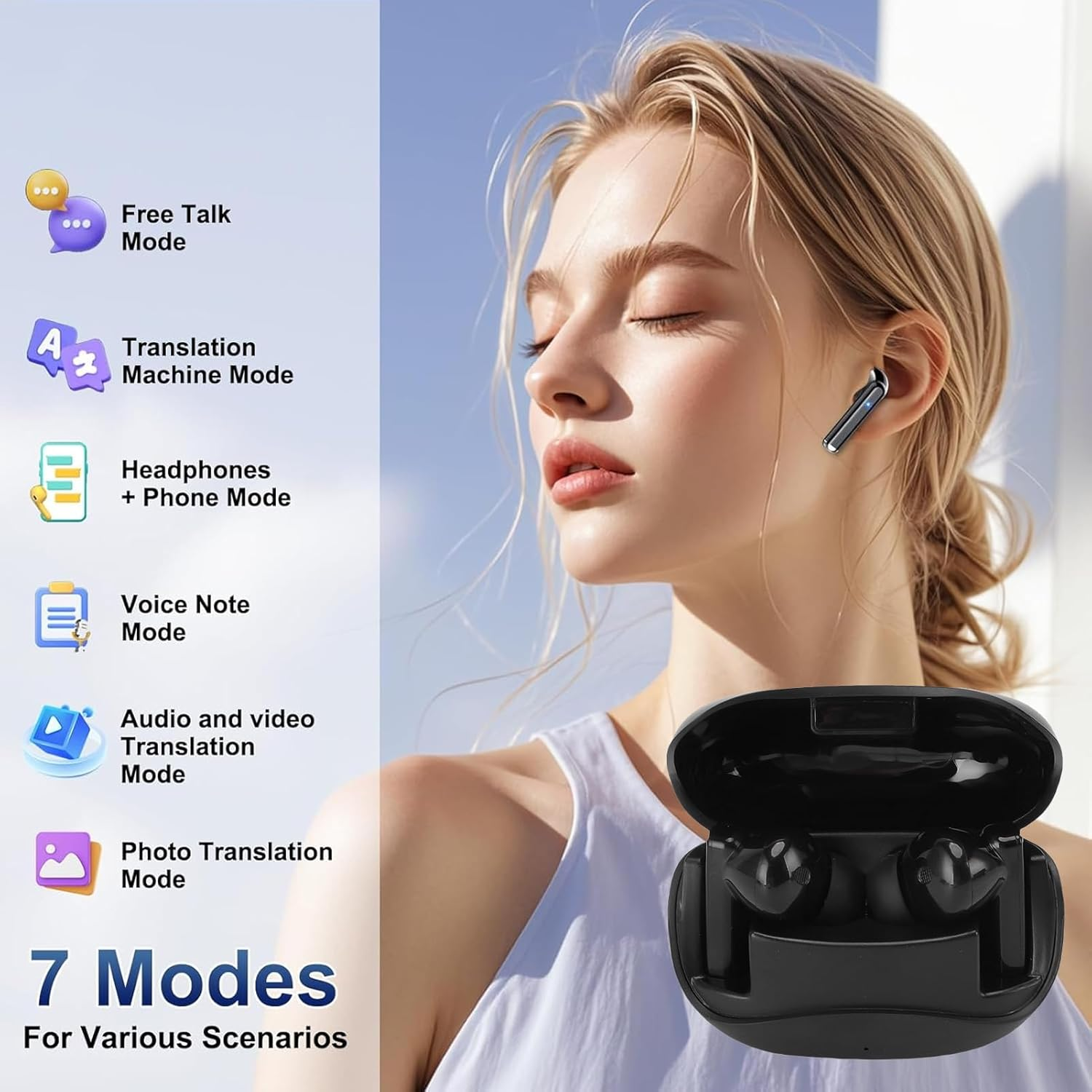 Depisuta AI Translation Earbuds with APP, 164 Languages Real Time Translator, 7 Translation Modes, 5.4 Touch Control Wireless Earphones for Travel, Business, Learning image number 6