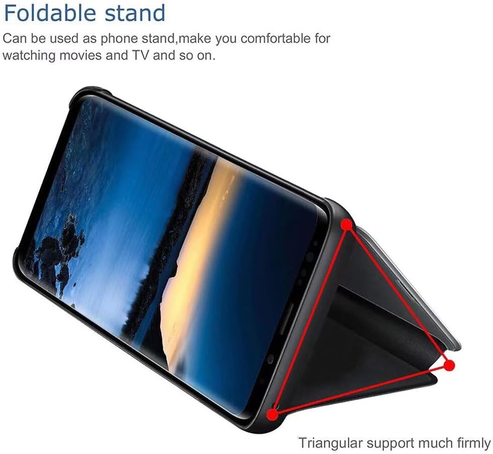 SEAHAI Case for Samsung Galaxy S25 5G, Mobile Phone Case Clear View Cover Mirror Flip PU Leather Case Plating PC Protective Case with Hard Stand Function - Black - Black image number 2