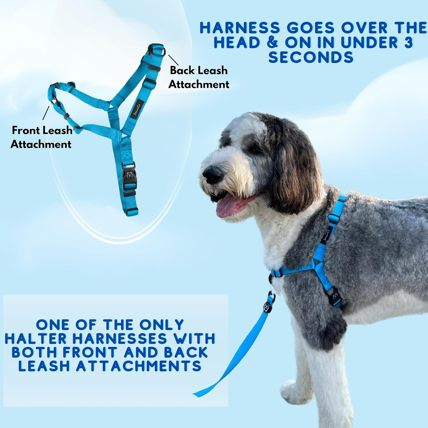 Shawnco Dream Walk No-Pull Dog Harness- Adjustable, Comfortable, Easy to Use Pet Halter to Help Stop Pulling for Small, Medium and Large Dogs- Art Pattern Designs (Montana Daydream, M)