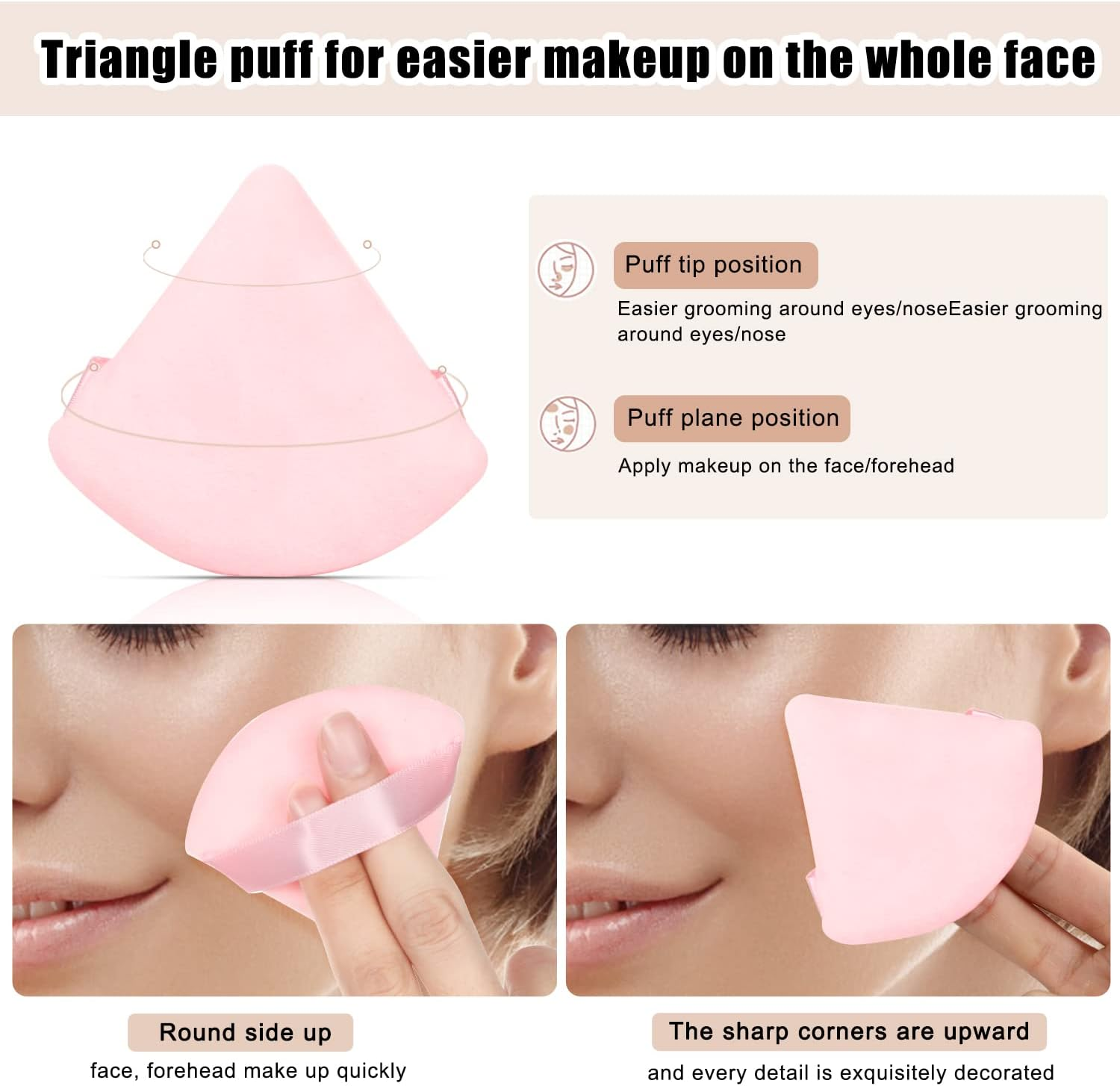 JASSINS Sponge Set of 8 Cotton Powder Puff Triangle Super Soft for Dry Wet Makeup Concealer Loose and Body Powder Foundation Blush Makeup Set (Pink)