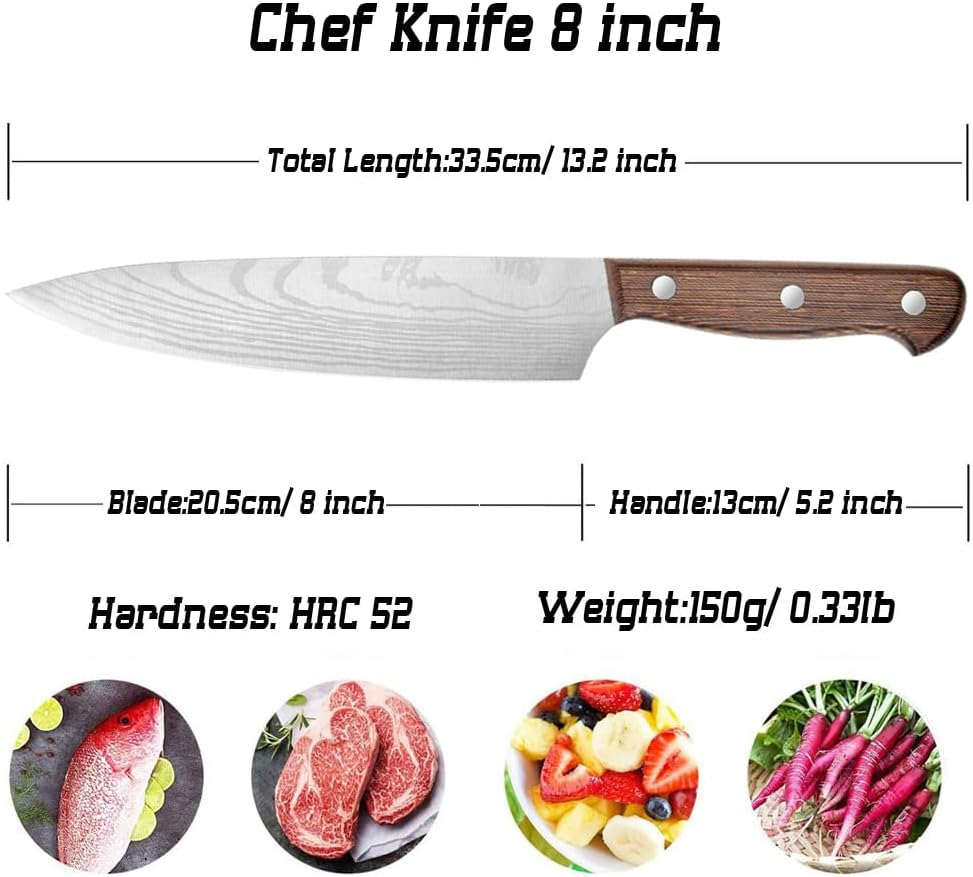 Chef Knife Starter 8 Inch Full Tang Super Sharp Chef'S Knife Home Cook Kitchen Knife Premium Carbon Stainless Steel Universal Knife with Ergonomic Wooden Handle in Gift Box