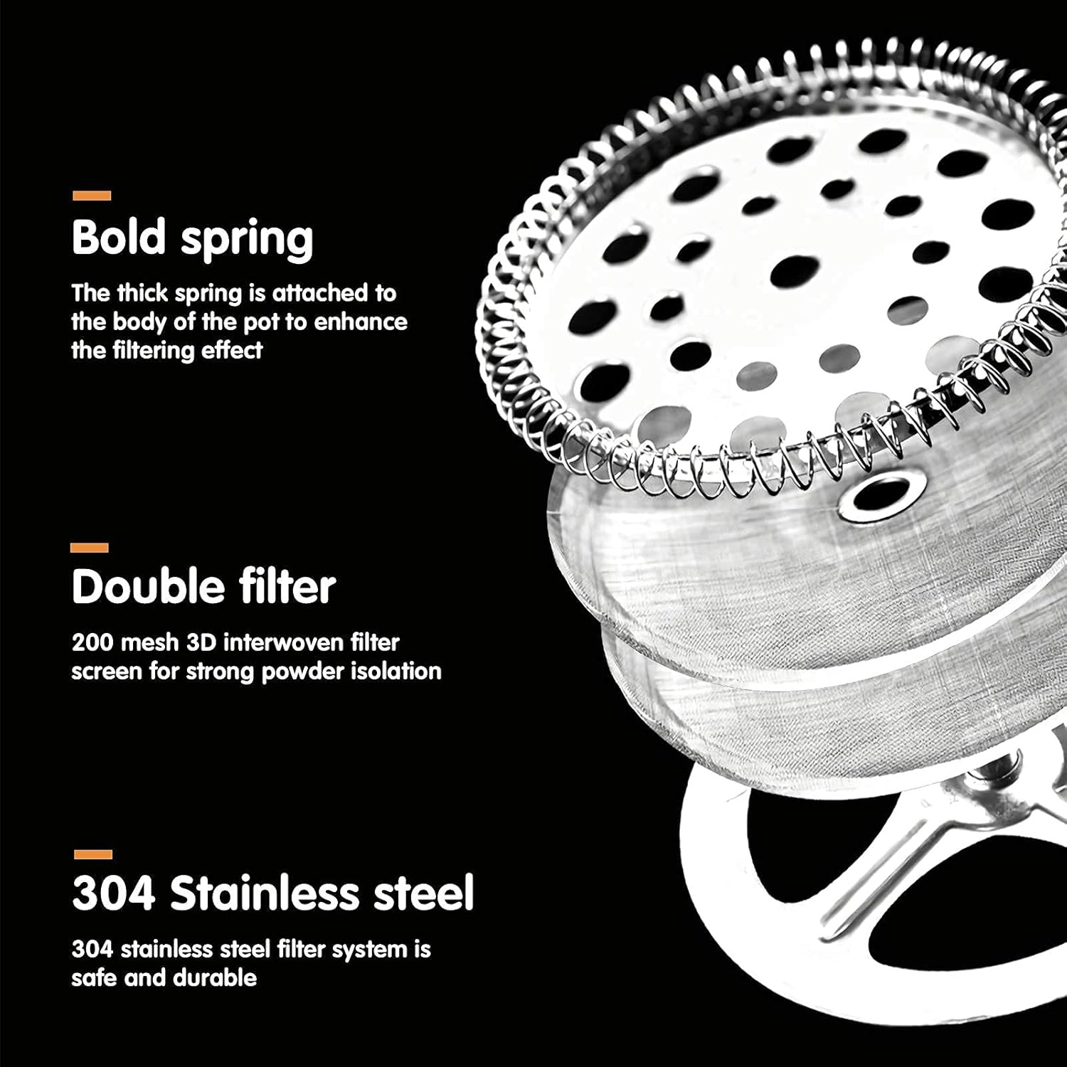 Yiimo French Press Coffee Maker, 34 Oz Large Glass Pitcher 4 Level Filter System Caf&eacute; Carafe Teapot plus Stainless Coffee Spoon N Cleaner Brush for Hot Cold Brew image number 2