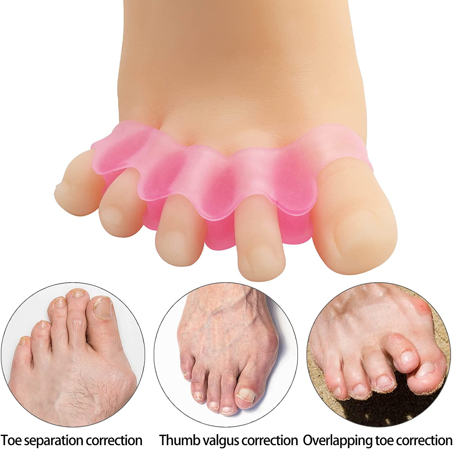 4 Pair Toe Separators Bunion Corrector for Women and Men, Gel Toe Spacers Reusable Toe Straightener Toe Stretcher Big Toe Correctors (Multi-Color)