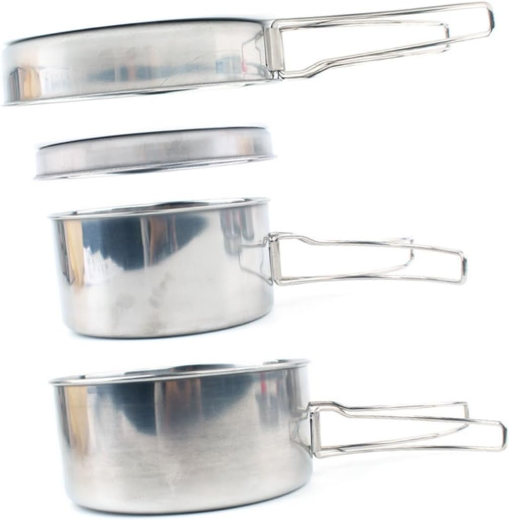 Kisangel 4Pcs Stainless Steel Pot Set Camping Cookware Pan for Outdoor Hiking Person Portable Cooking Supplies Combination Set image number 1