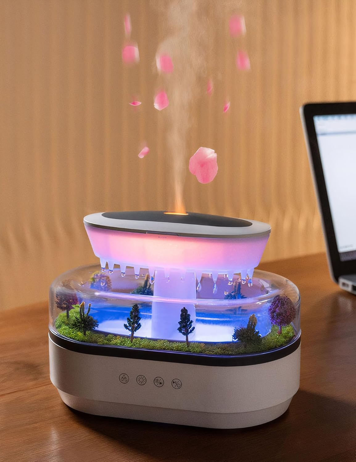 Small Vapor Aroma Rainfall Humidifier with Rain Sounds， Portable Desktop Air Mist Diffuser Water Drip for Bedroom image number 2
