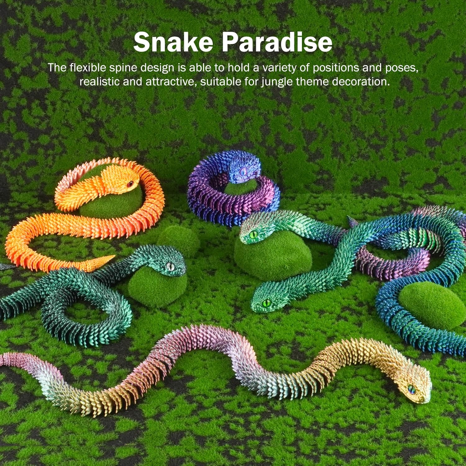 3D Printed Articulated Snake &ndash; 29.5'' Crystal-Like Movable Snake&ndash; Realistic Slithering Design, Collectible Articulated Model (Blue Green Yellow)