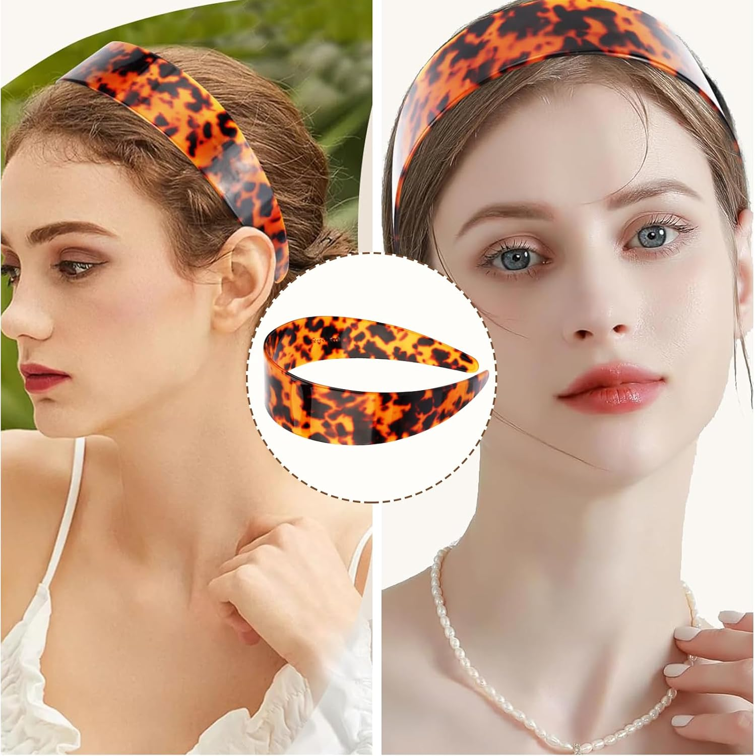 Auroriel Tortoise Shell Hair Comb Headband Wide Leopard Pattern Acetate Hairband for Women No Slipping Headache Pressure Comfortable Headbands image number 2