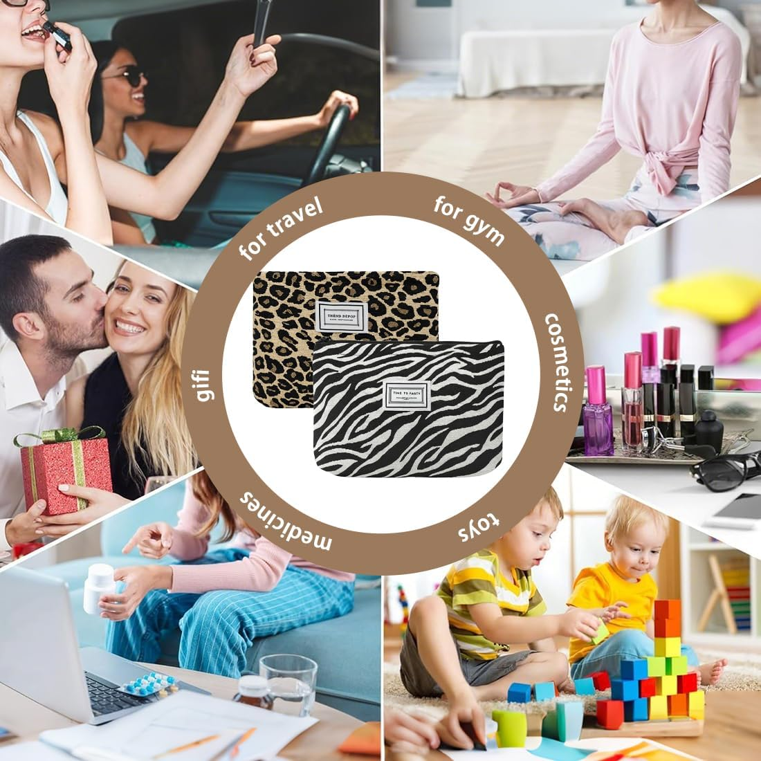 2 Pieces Cosmetic Bag Small Toiletry Bag Women Make up Bag Women Girls Makeup Bag Organiser for Travel Gift (Leopard)