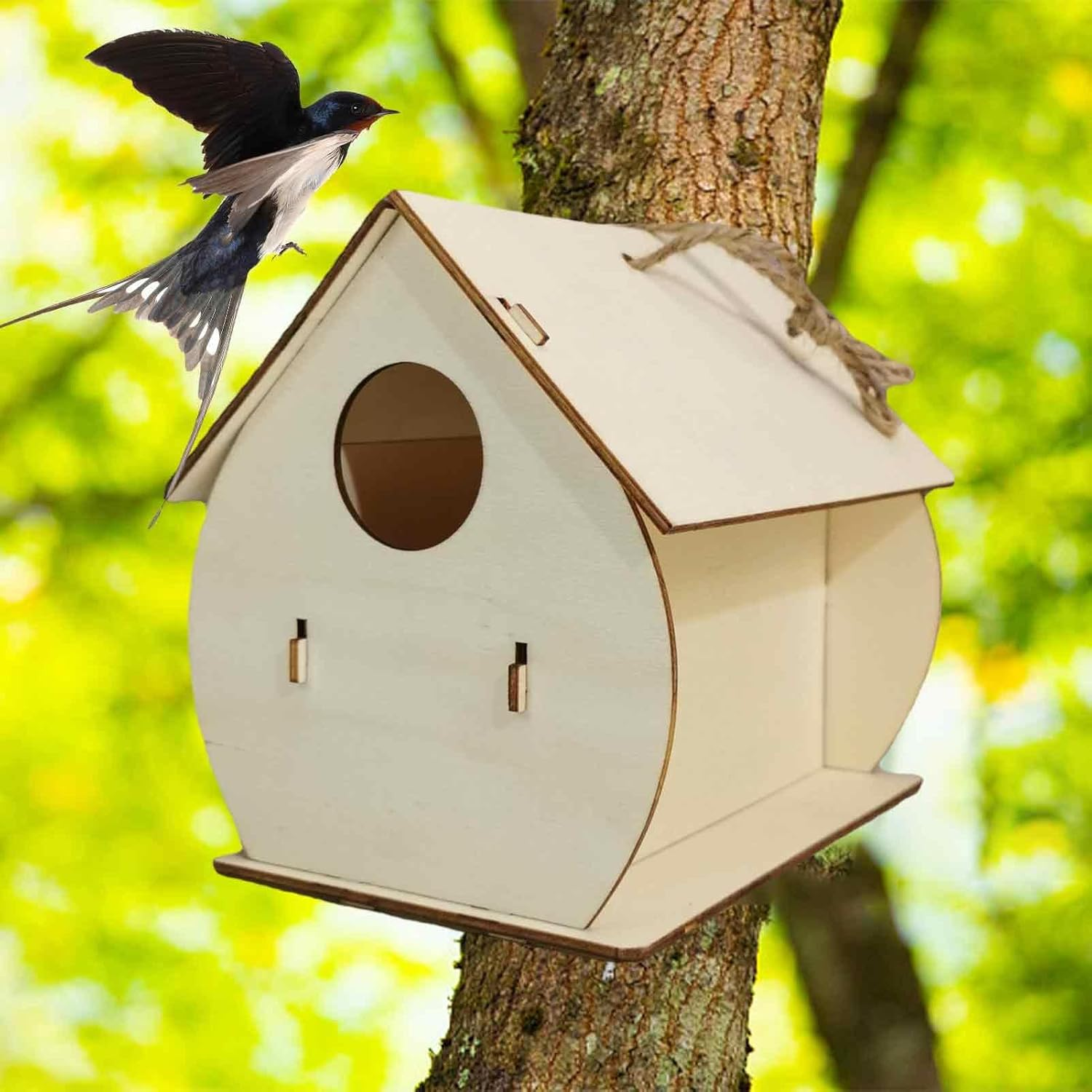 Wooden Bird Houses for Outside, Hummingbird Nest Garden Decor, Multi-Purpose Wild Bird Nesting Box, Natural Finch Bird Houses for Wren, Swallow, Sparrow, Hummingbird 12X10Cm