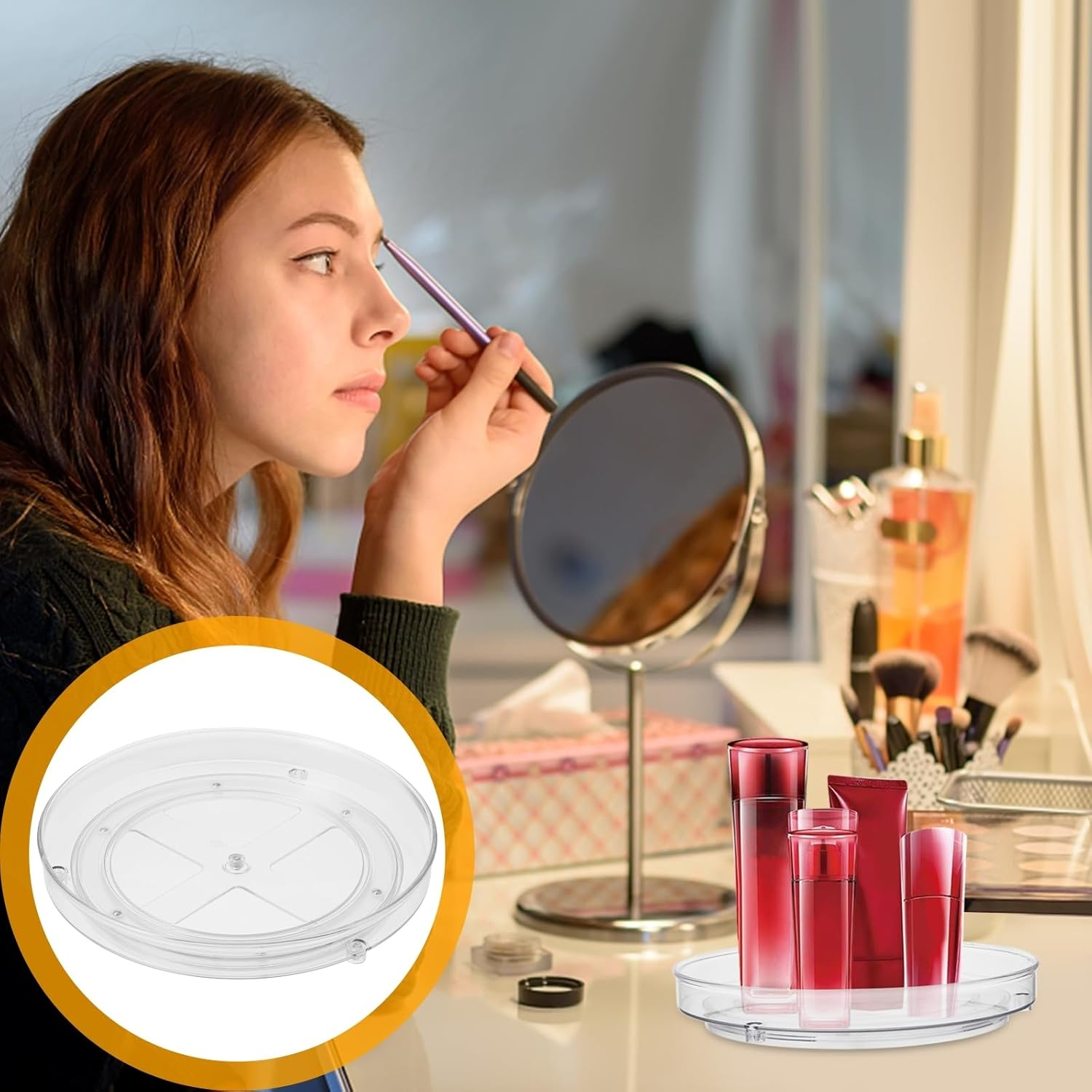 Beavorty Rotating Storage Rack for Kitchen and Vanity - Turntable Organizer for Makeup Skincare and Seasonings Easy Access round Spice and Cosmetic Holder image number 1