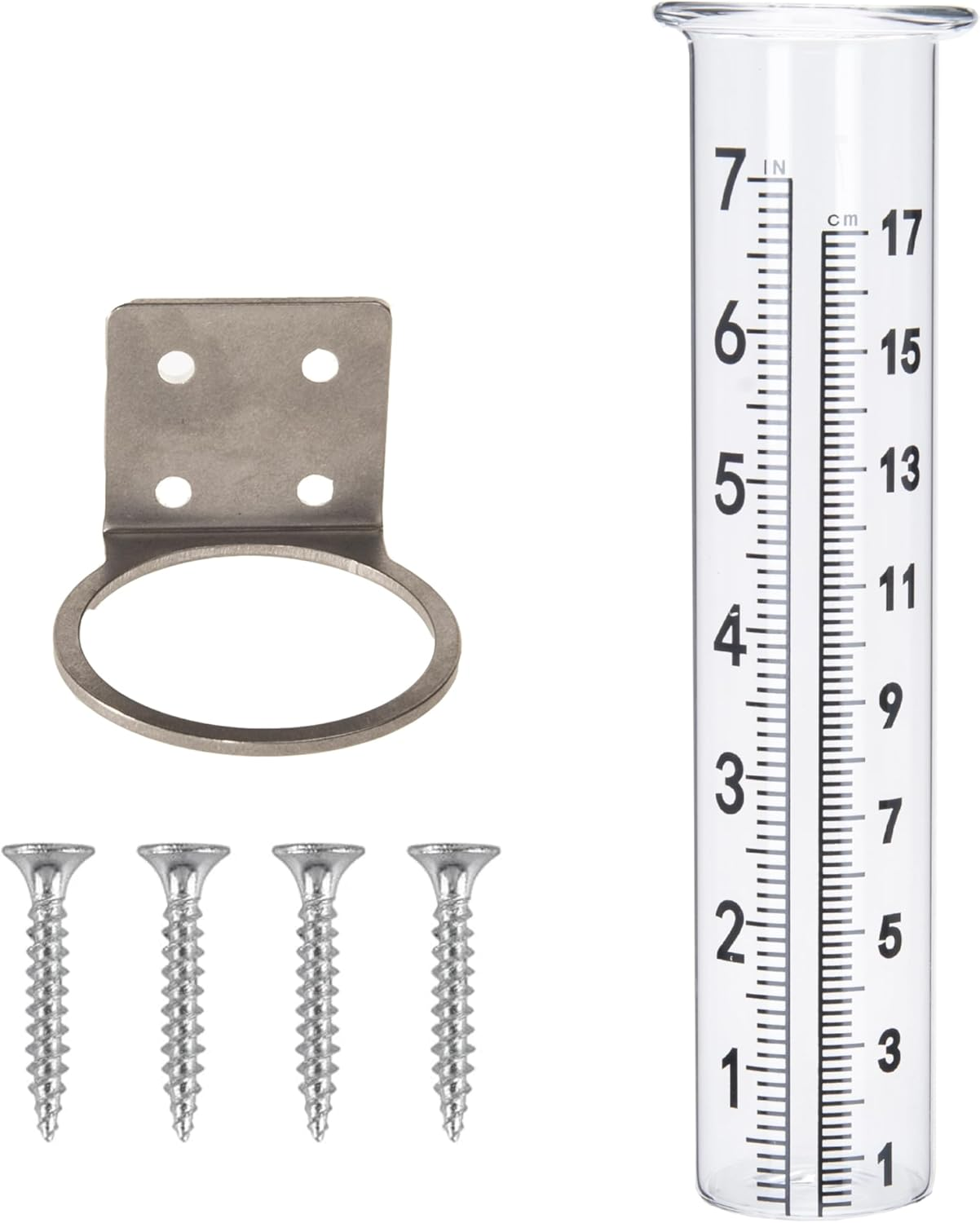 7" Capacity Rain Gauge with Stainless Steel Mounting Rack Holder, Post Mount Rain Gauge or Yard Garden Outdoor Home (Style A)
