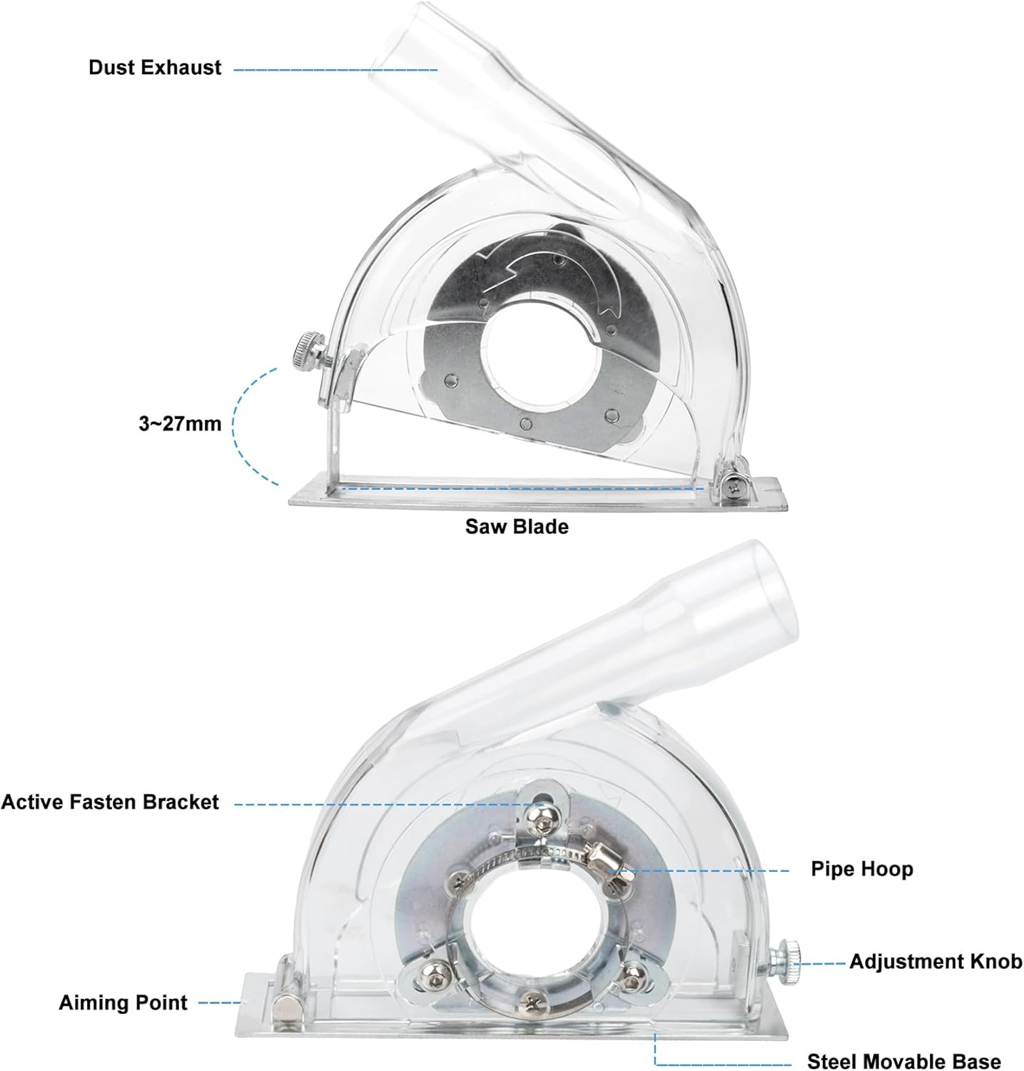 NUHFUFA 4-1/2" to 5" Angle Grinder Dust Shroud, Clear Dust Extraction Cutting Guard for 3"/4"/5" Saw Blades, Hand Grinding Cutting Wheels Cover for Home, Engineering image number 1