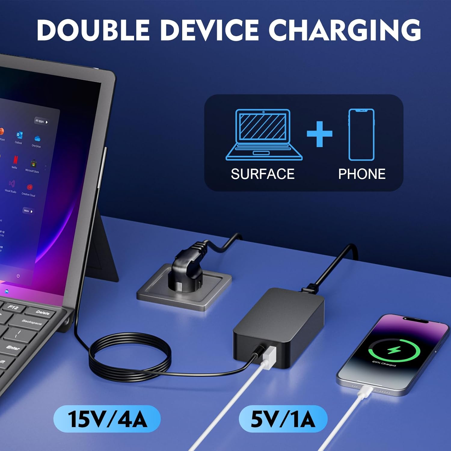 65W Power Adapter Charger for Microsoft Surface Pro 9/8/7+/7/6/5/4/3/ X, Power Supply Laptop Charger for Windows Surface 5/4/3/2/1 Studio,Surface Book 3/2/1,Support 65W&44W&36W&24W(10.8Ft Cord) image number 3