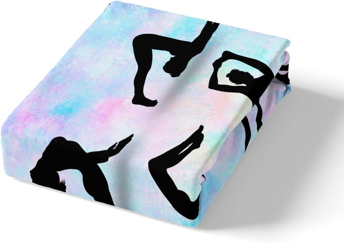 Gymnastic Silhouette Duvet Cover Set S Size, Yoga Dance Lovers Bedding Set Children Girls Women Room Decor, Rainbow Watercolour Comforter Cover Gymnastics Sports Quilt Cover, 1 Pillowcase