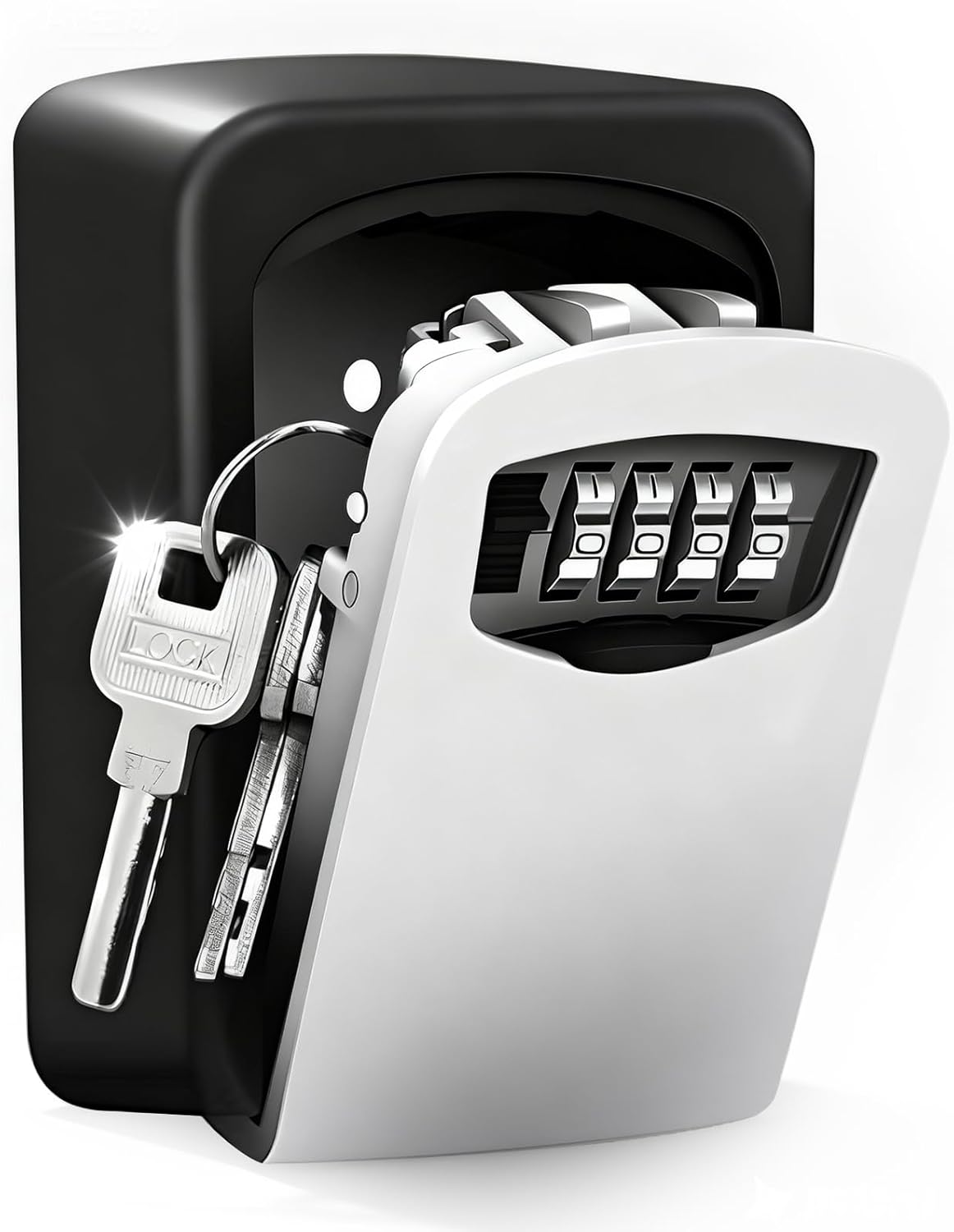 Key Lock Box outside with 4-Digit Combination Code Wall Mounted Heavy-Duty Key Lock Holder, Weatherproof Outdoor Hide-A-Key Box for Home, Car, Office (Universal Fit) image number 1
