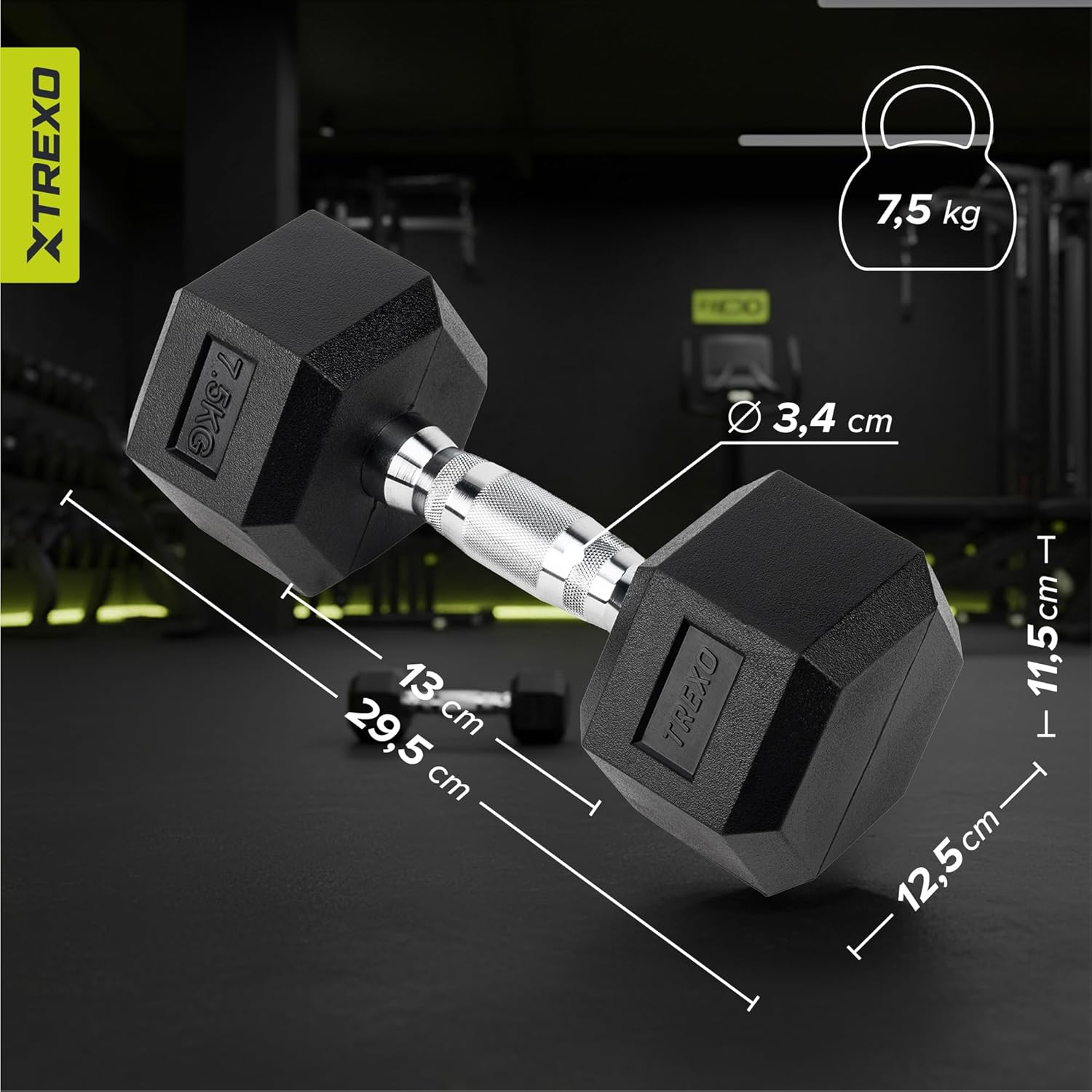 TREXO Hexagon Dumbbell Durable Rubberised Cast Iron for Strength Training at Home with Ergonomic Handle Stable and Versatile Hex Dumbbell image number 1