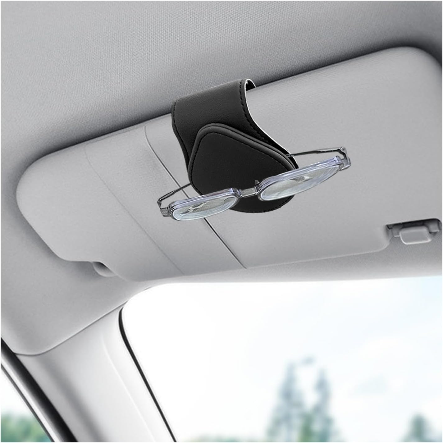 Sunglass Holders for Car Sun Visor,Magnetic Leather Eyeglass Hanger Clip for Car,Car Visor Accessories (Black)