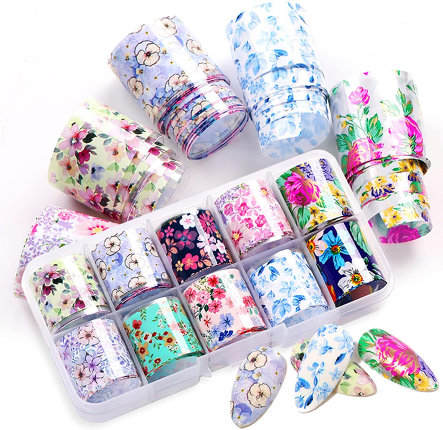 Nail Foil, DANNEASY 30 Rolls Nail Art Foil Transfer 3D Flower Stickers for Nails Blossoms Foils Nail Wraps for Nails Art Decorations Manicure Supplies image number 3