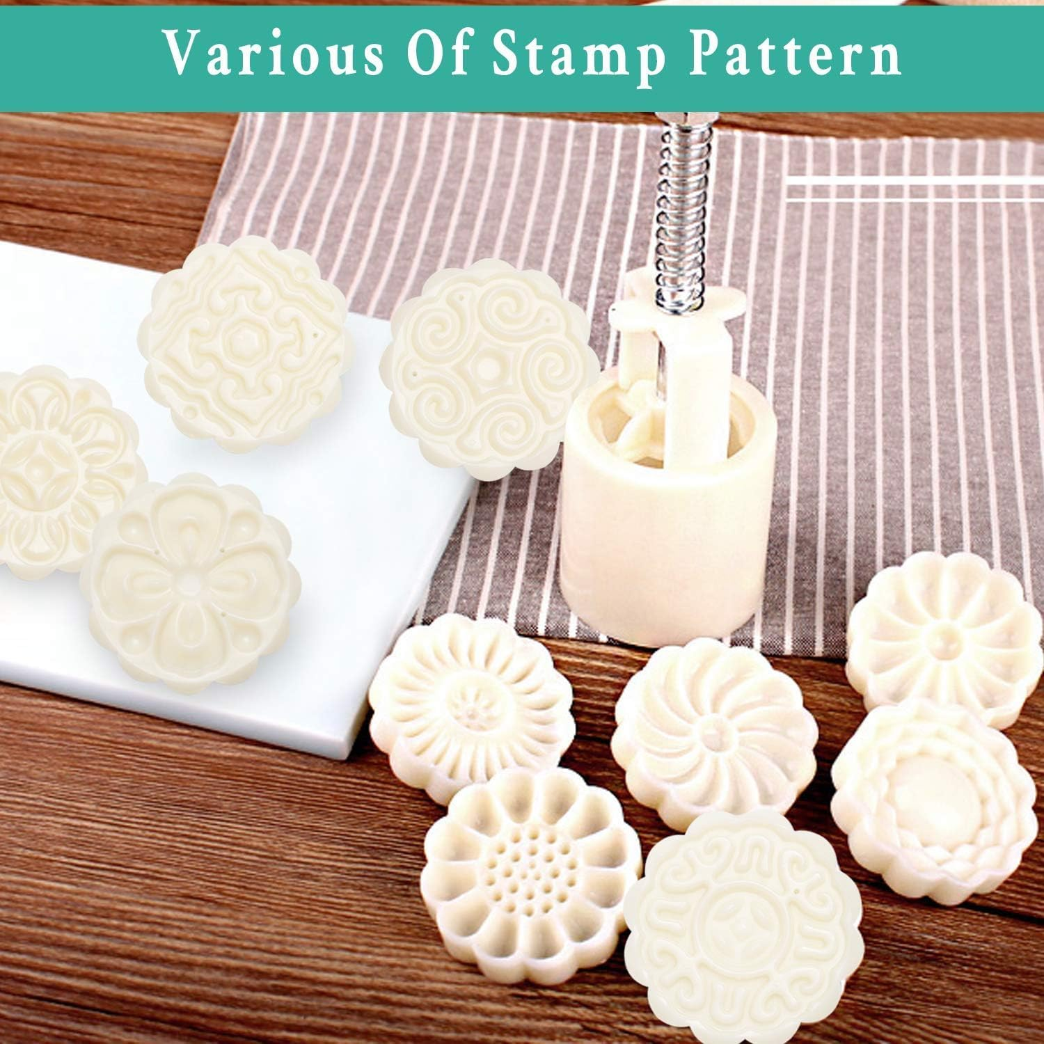 Bath Bomb Mold Kit 2 Pieces Bath Bombs Press with 12 Pieces Stamps for DIY Making Bath Bomb Mooncake Tool image number 2