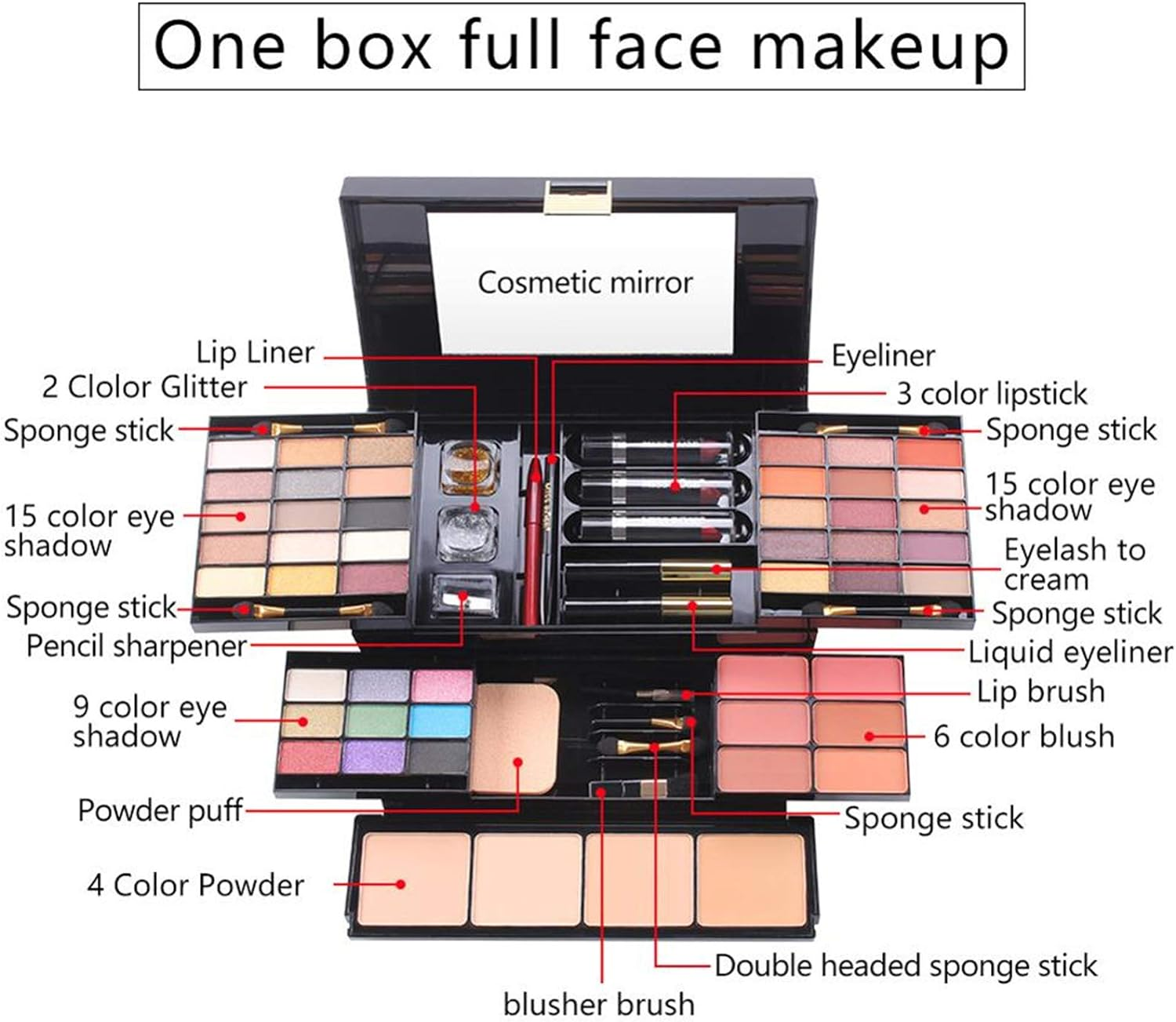 Fantasyday 54 Colours Multifunctional Exquisite Cosmetic Gift Set Makeup Kit for Face, Eyes and Lips - Makeup Palettes Vanity Case with Eyeshadow Palette, Lipstick, Blush, Mascara image number 4
