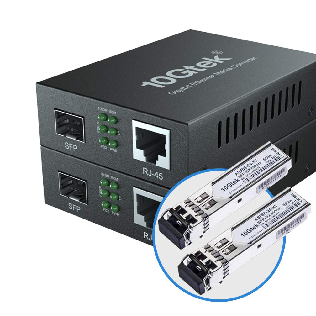 10Gtek Gigabit Ethernet Media Converter, Multimode Dual LC Fiber to Ethernet RJ45 Converter for 10/100/1000Base-Tx to 1000Base-Sx(With a SFP MMF 850-Nm Module), UL Certified, up to 550-M, Pack of 2 image number 3
