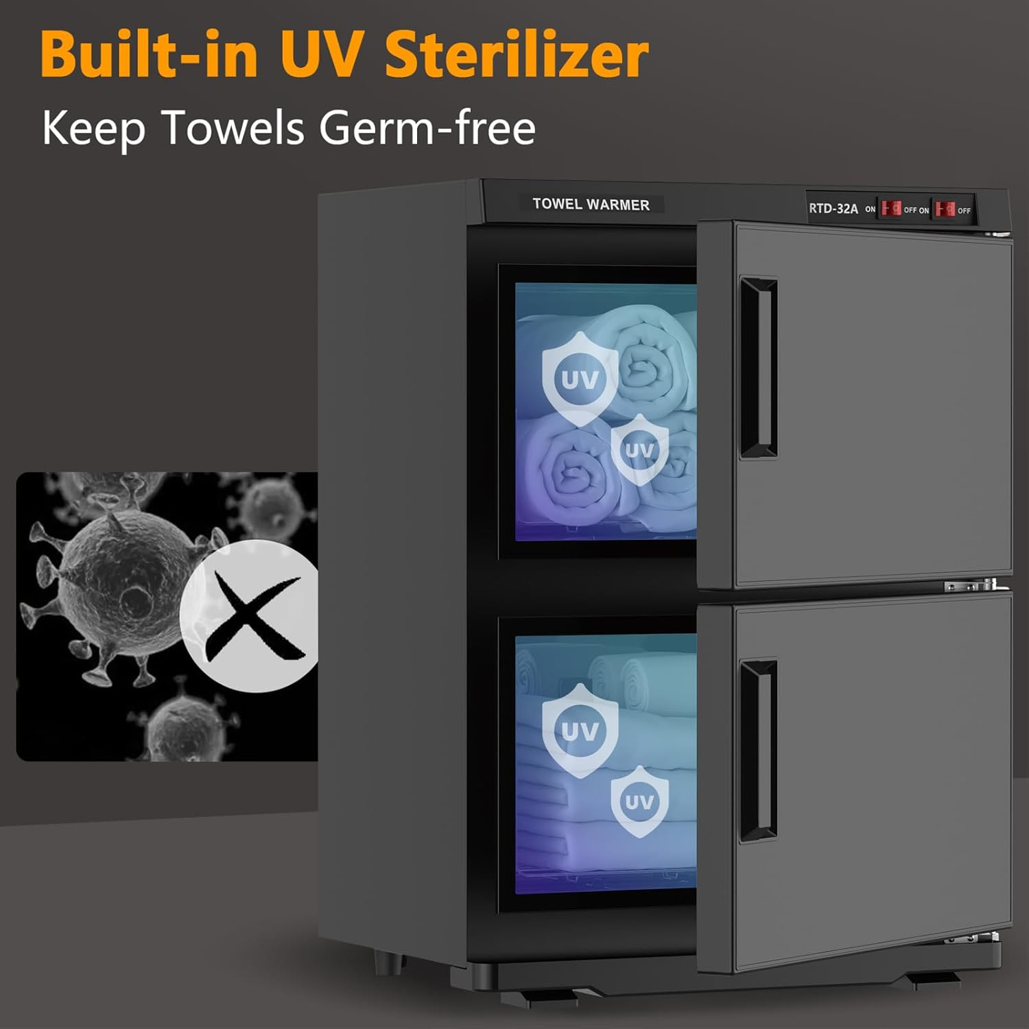 ADVWIN Hot Towel Warmer, 16L Bath Towel Warmer Cabinet with Stainless Steel Racks, Black image number 3